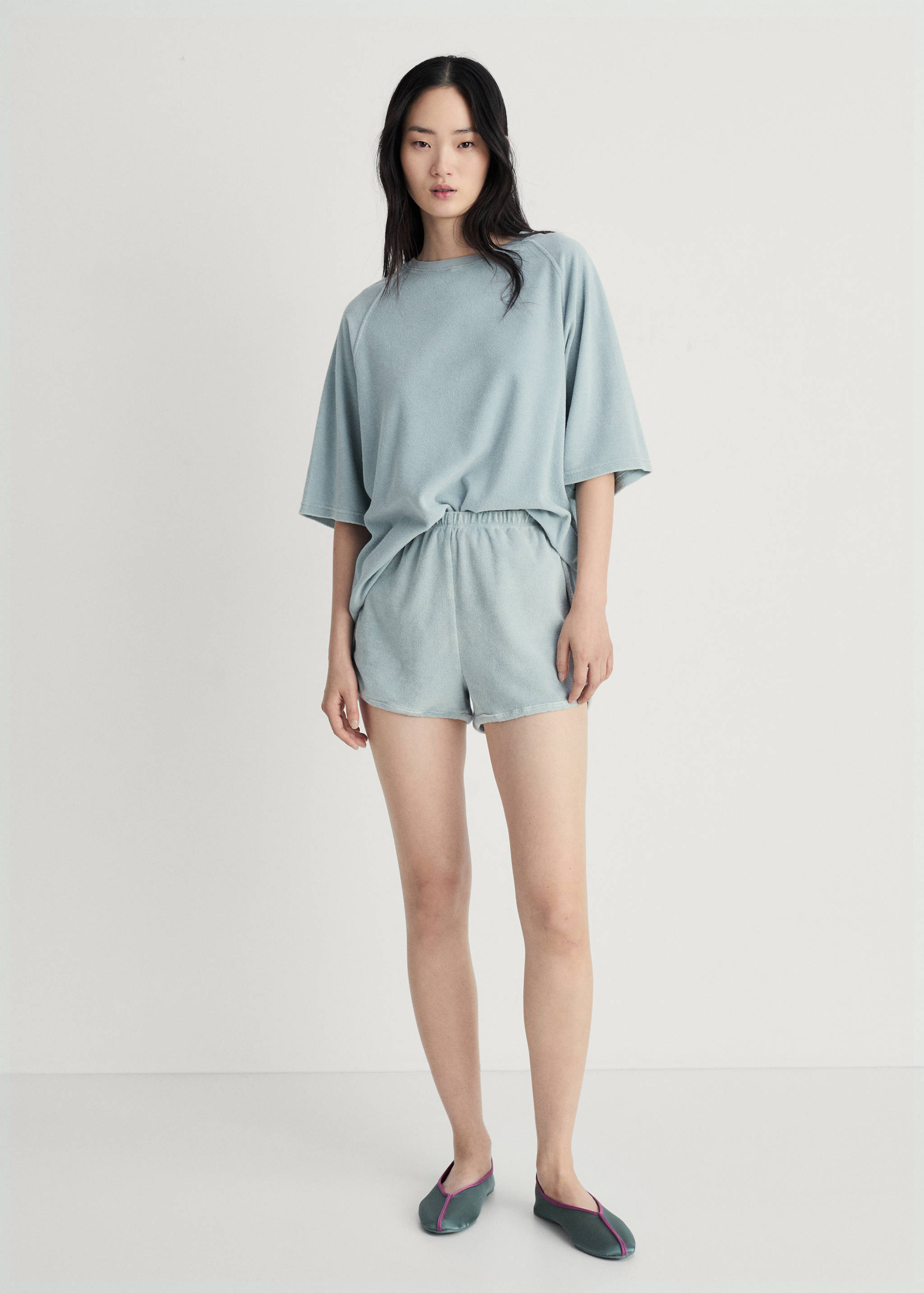 Terry cotton overdyed shorts - General plane