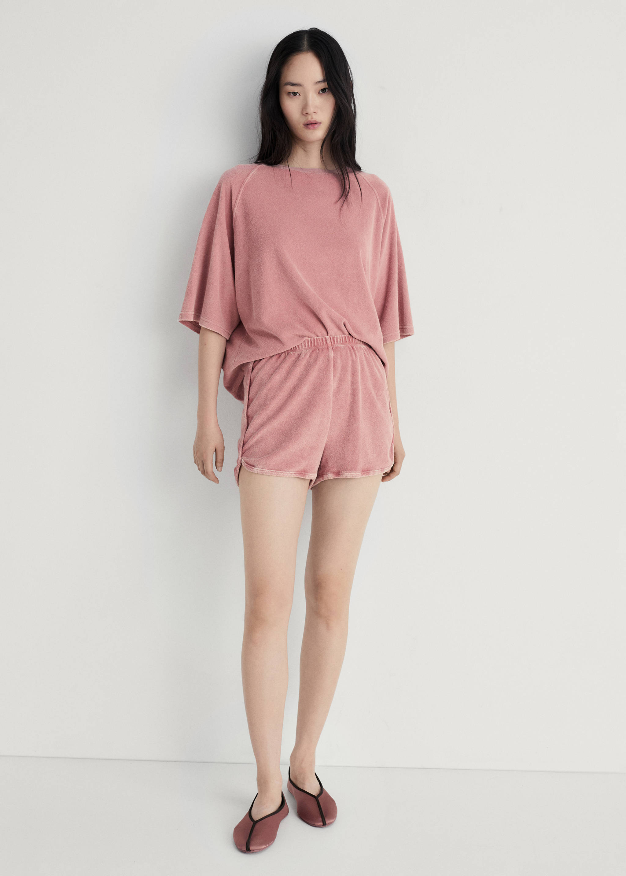 Terry cotton overdyed shorts - General plane