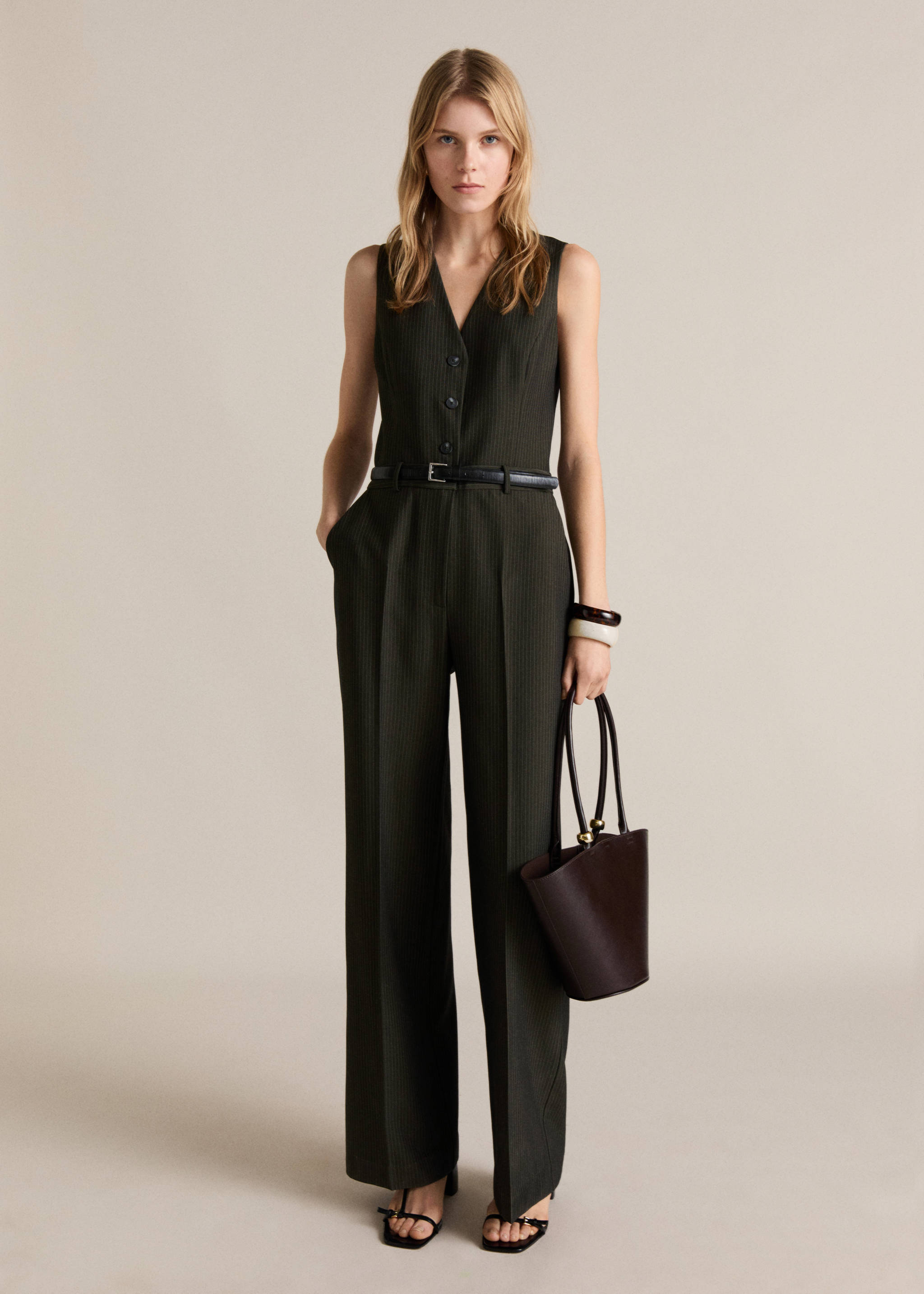 Pinstripe jumpsuit with belt - General plane
