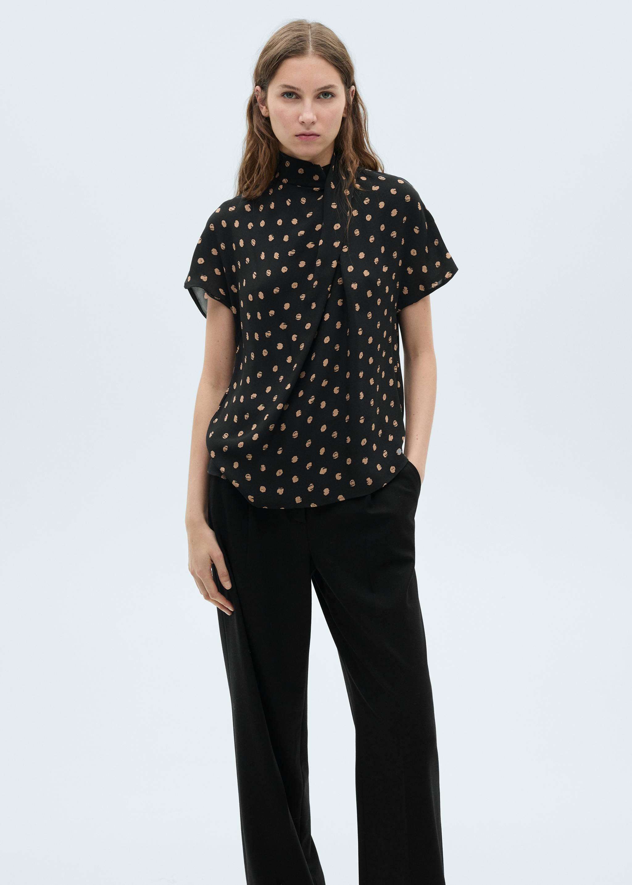 Polka-dot blouse with draped collar - Details of the article 6