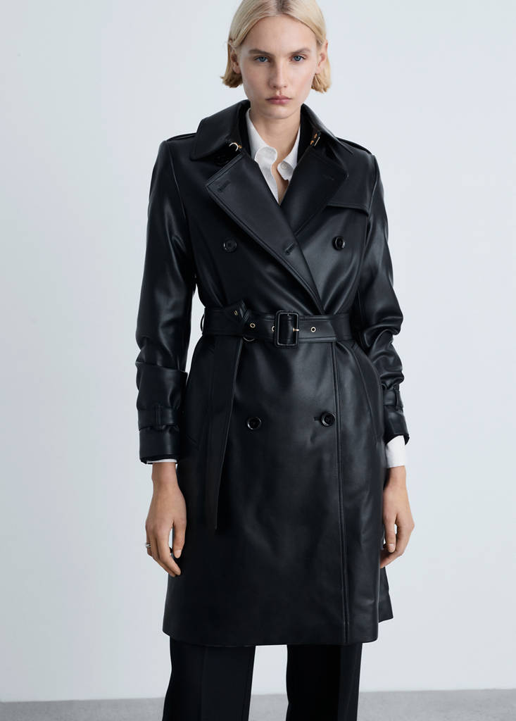 Faux-leather trench coat