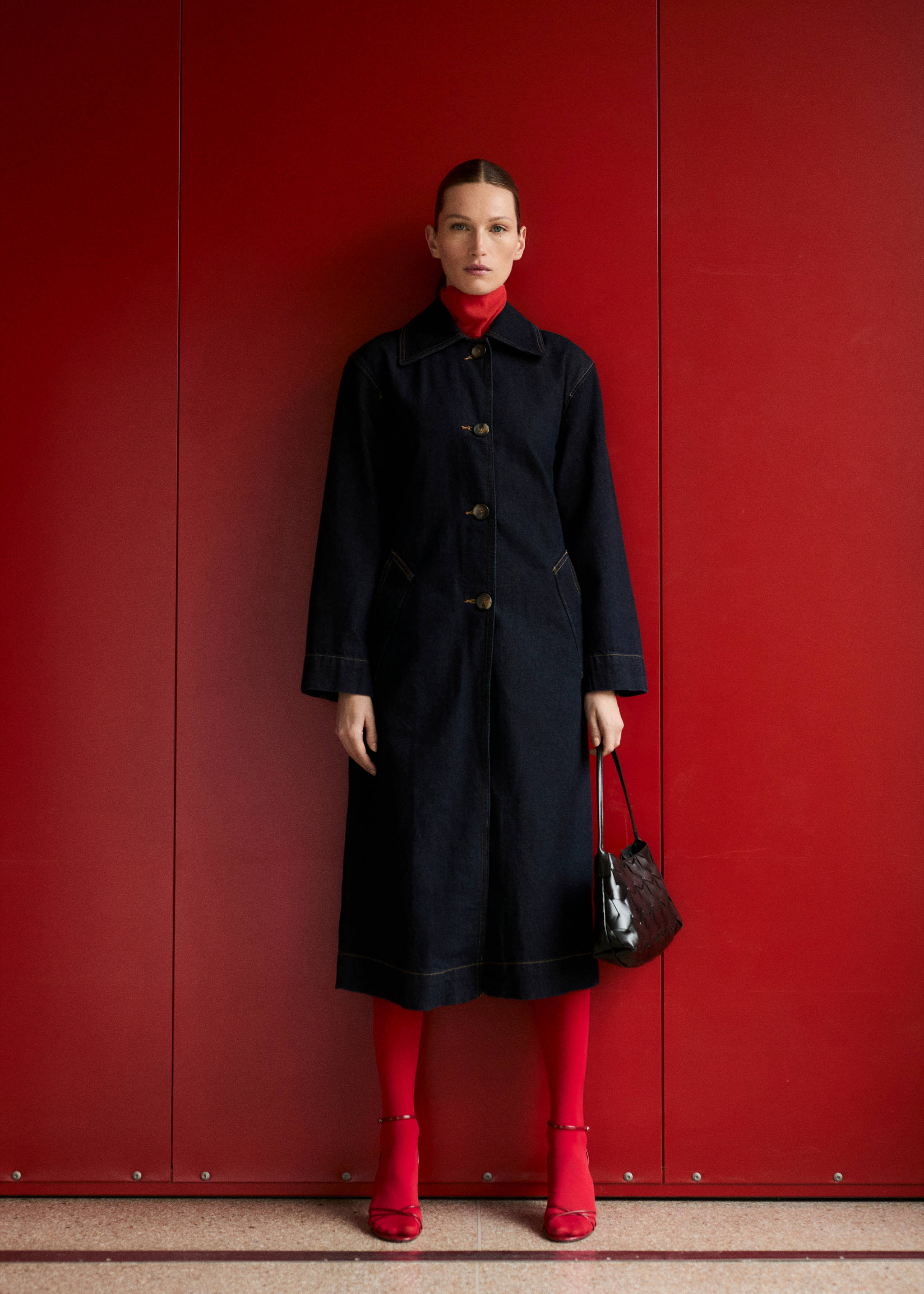 Langer Rinse-Wash-Jeans-Trenchcoat - Allgemeine Ansicht