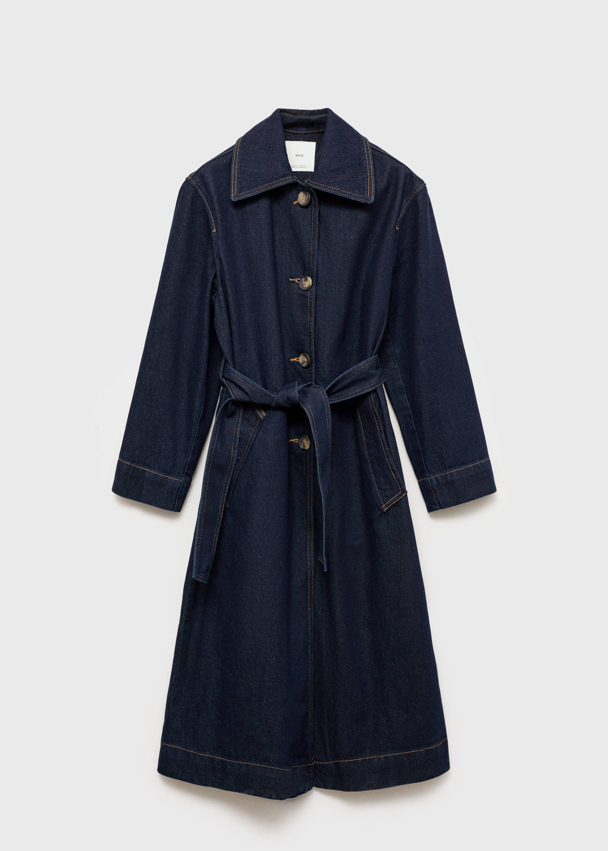 Long rinse-wash denim trench coat - Article without model
