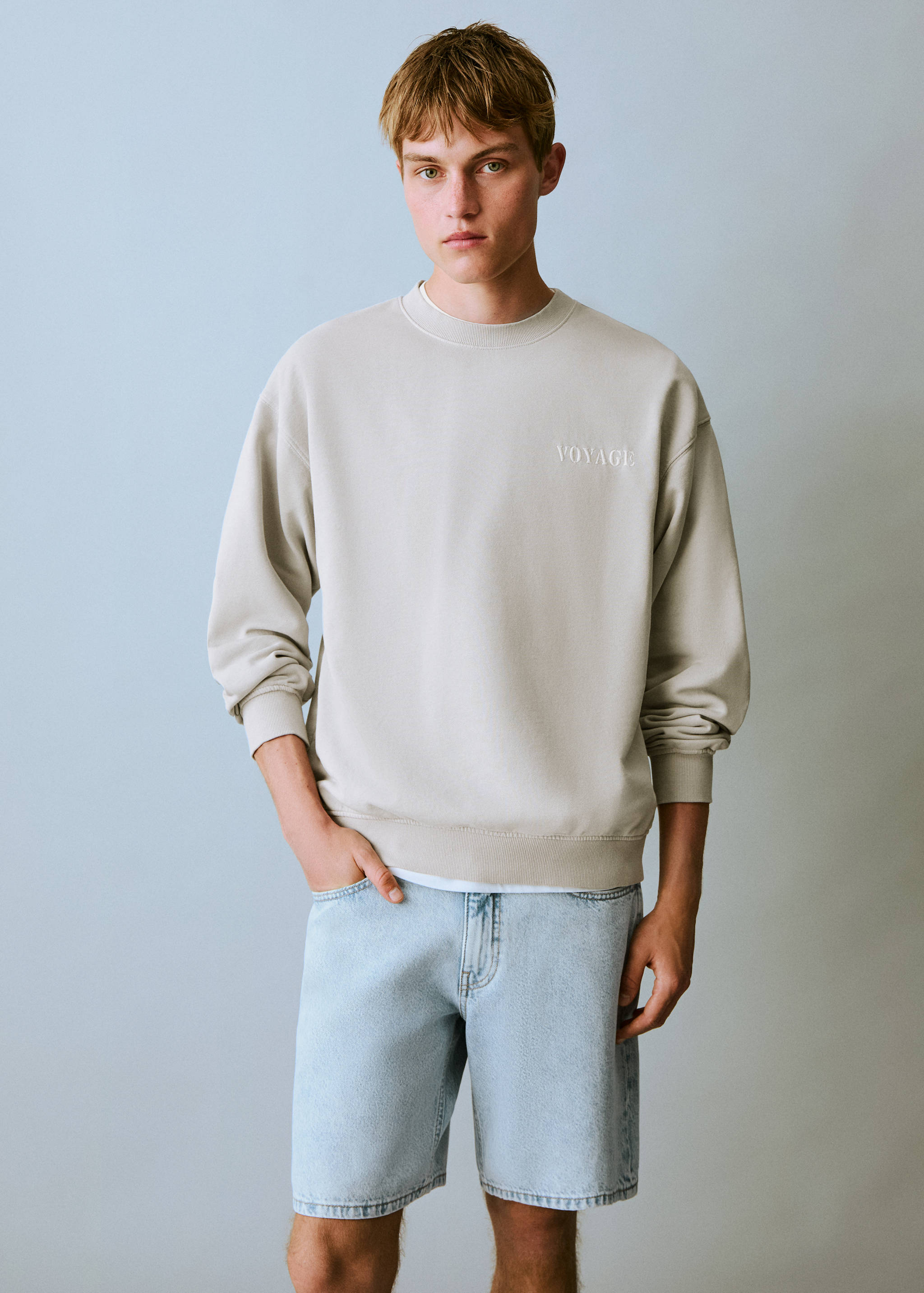 Baumwoll-Sweatshirt mit Aufschrift - Mittlere Ansicht