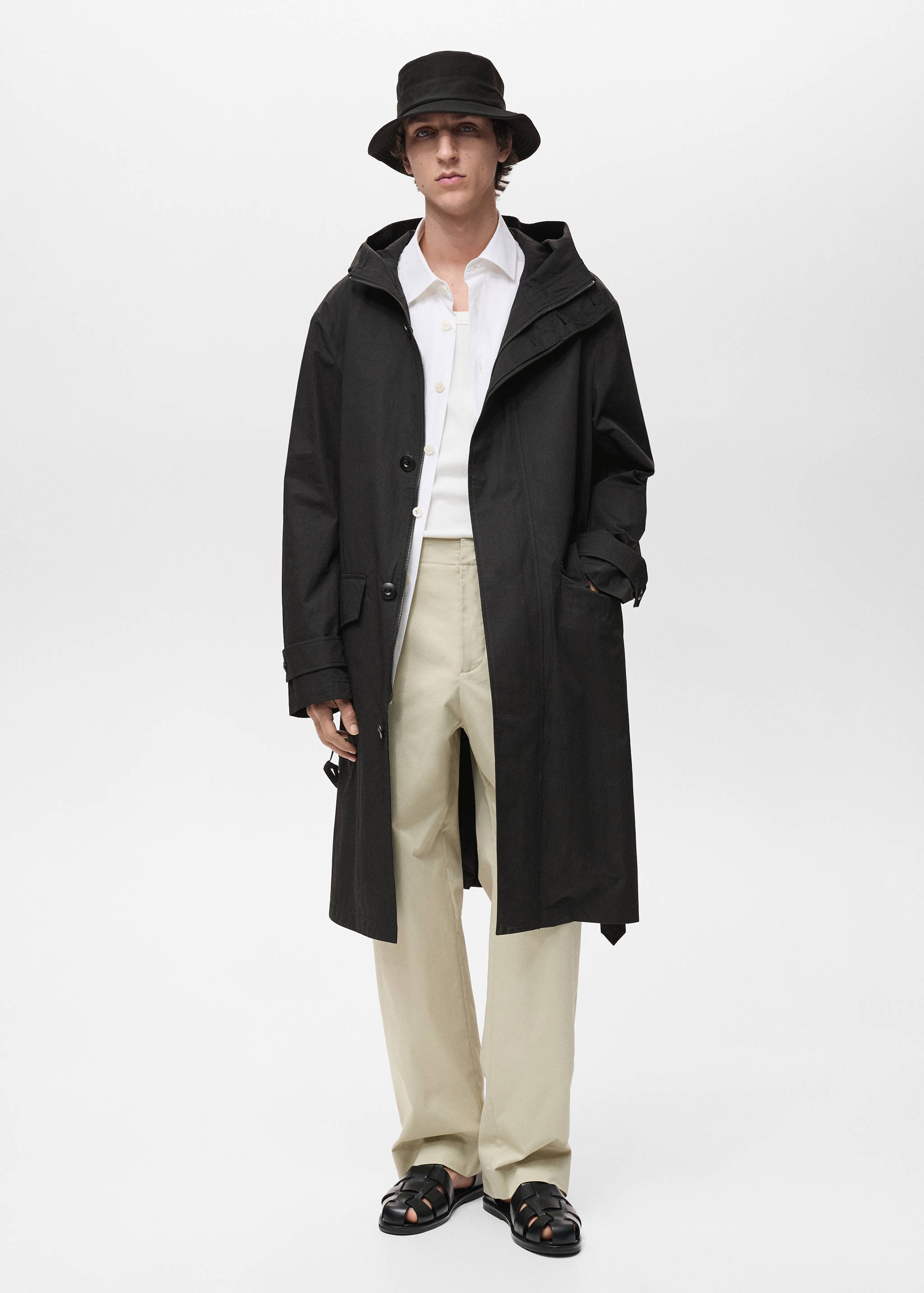 Trench coat with belt and hood - General plane