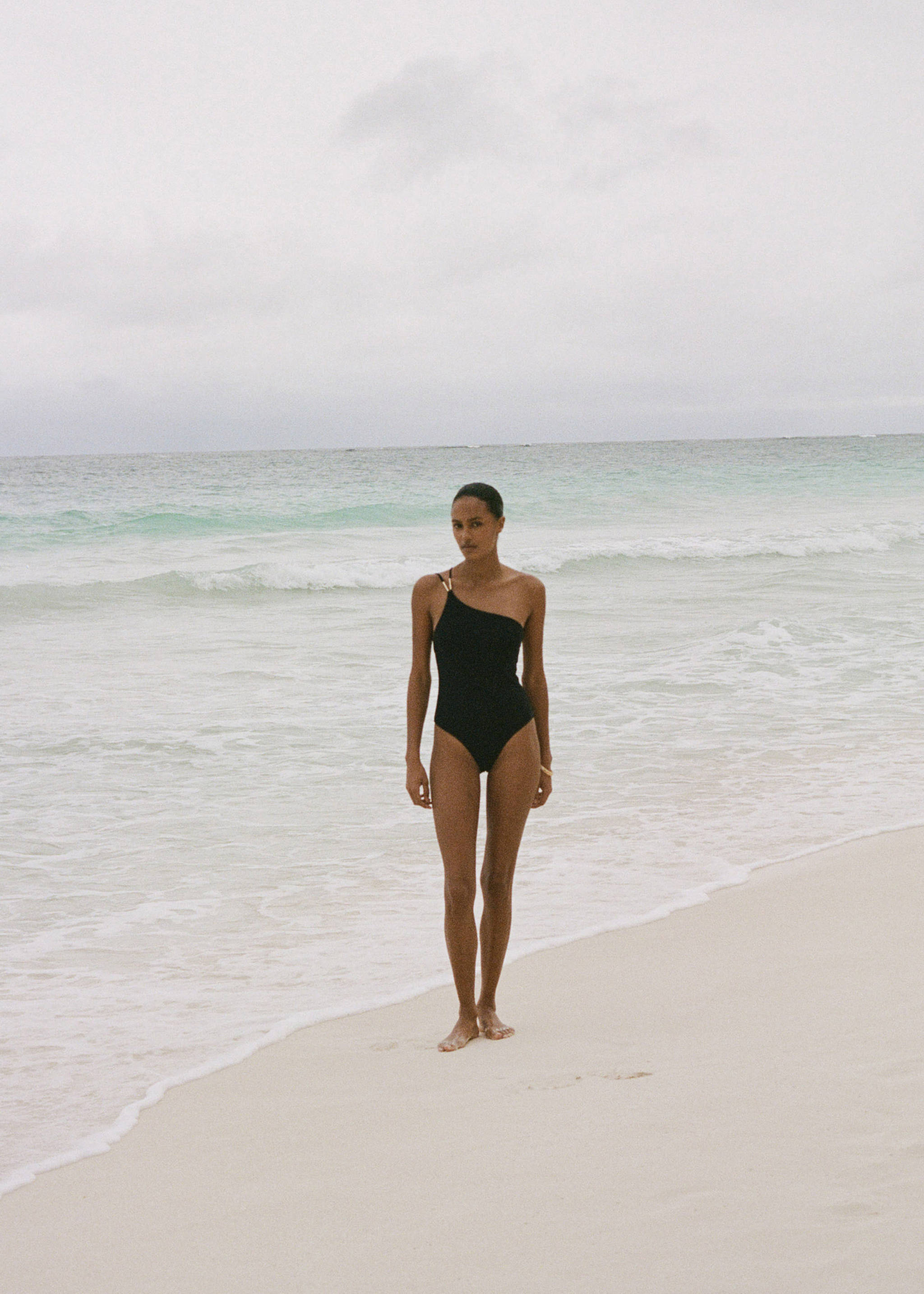 Asymmetrical swimsuit with metallic detail - General plane