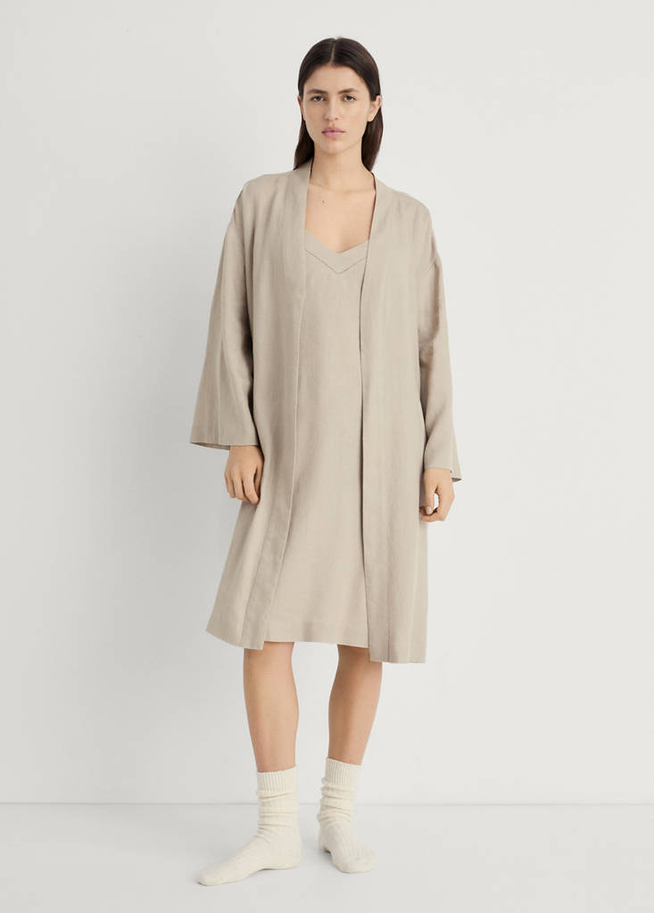 Linen home robe — Sand
