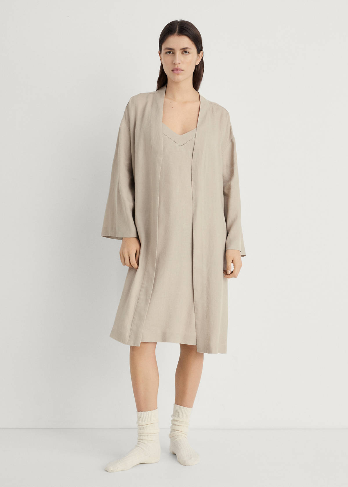 Linen home robe — Sand