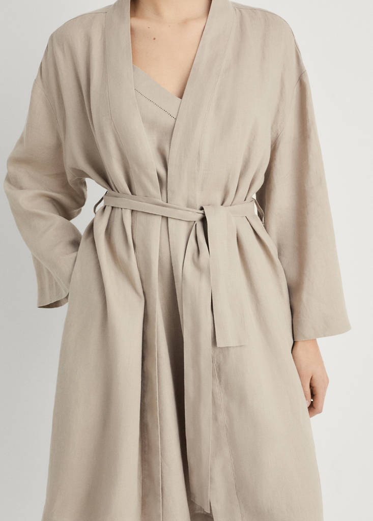 Linen home robe — Sand
