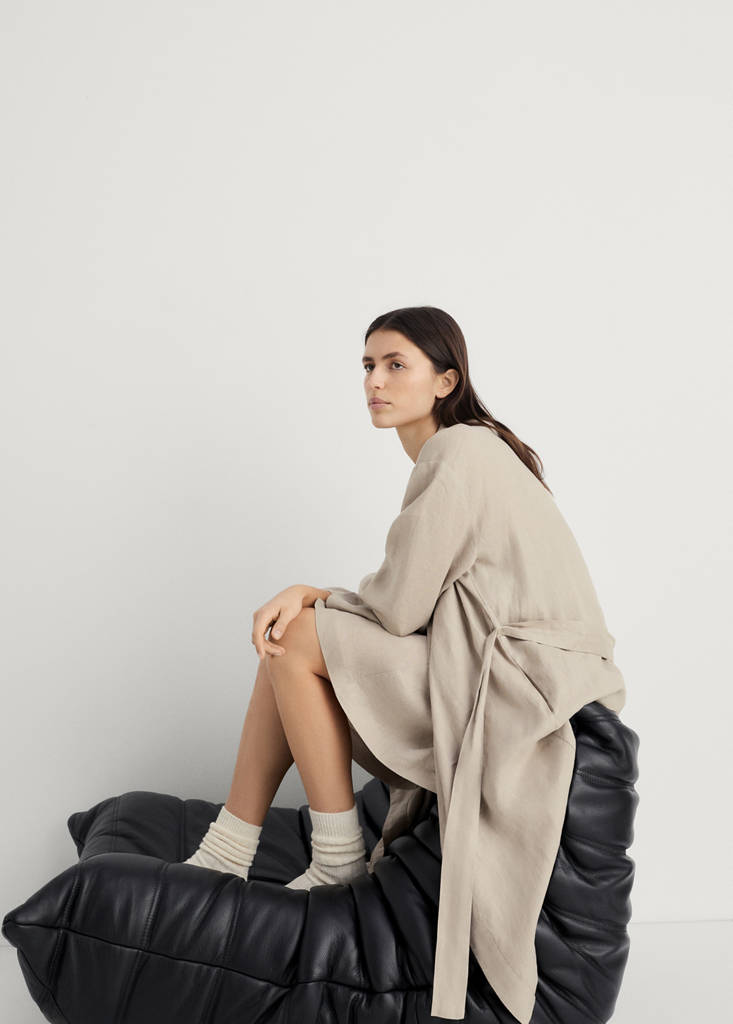 Linen home robe — Sand
