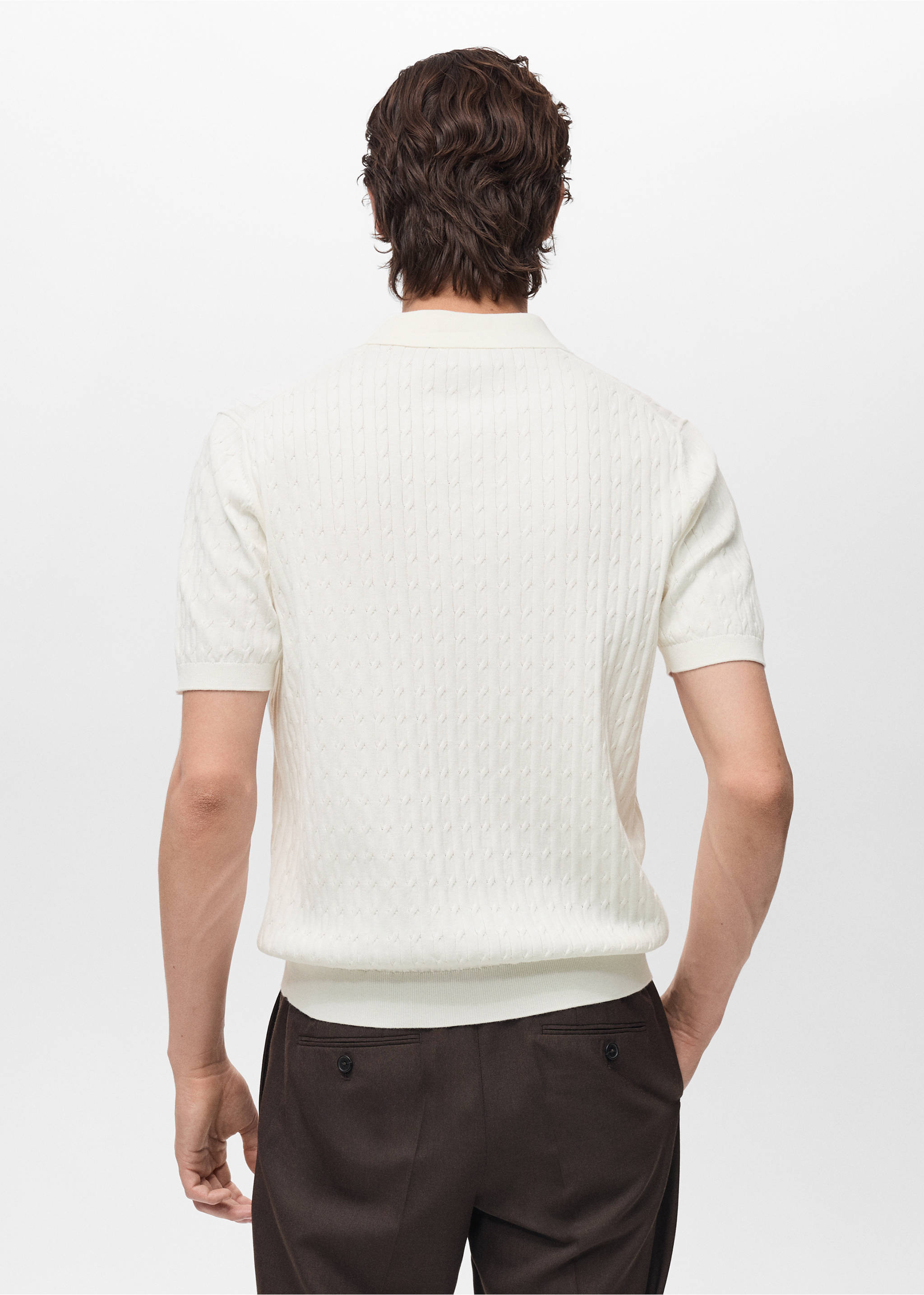 Polo maille torsadée 100 % coton - Verso de l’article, Blanc cassé. Ref: 87034411-00.