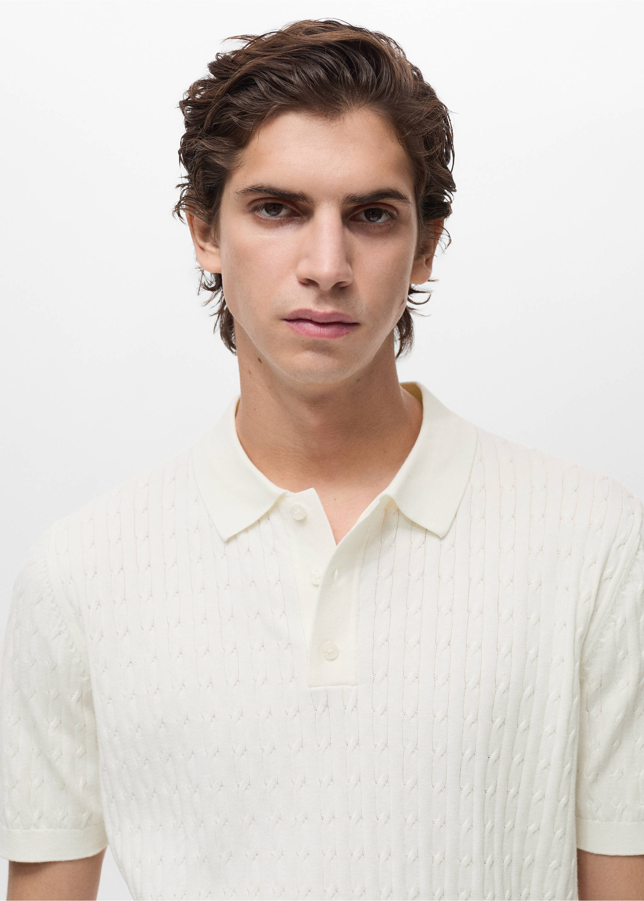 Polo maille torsadée 100 % coton - Détail de l'article 1, Blanc cassé. Ref: 87034411-00.
