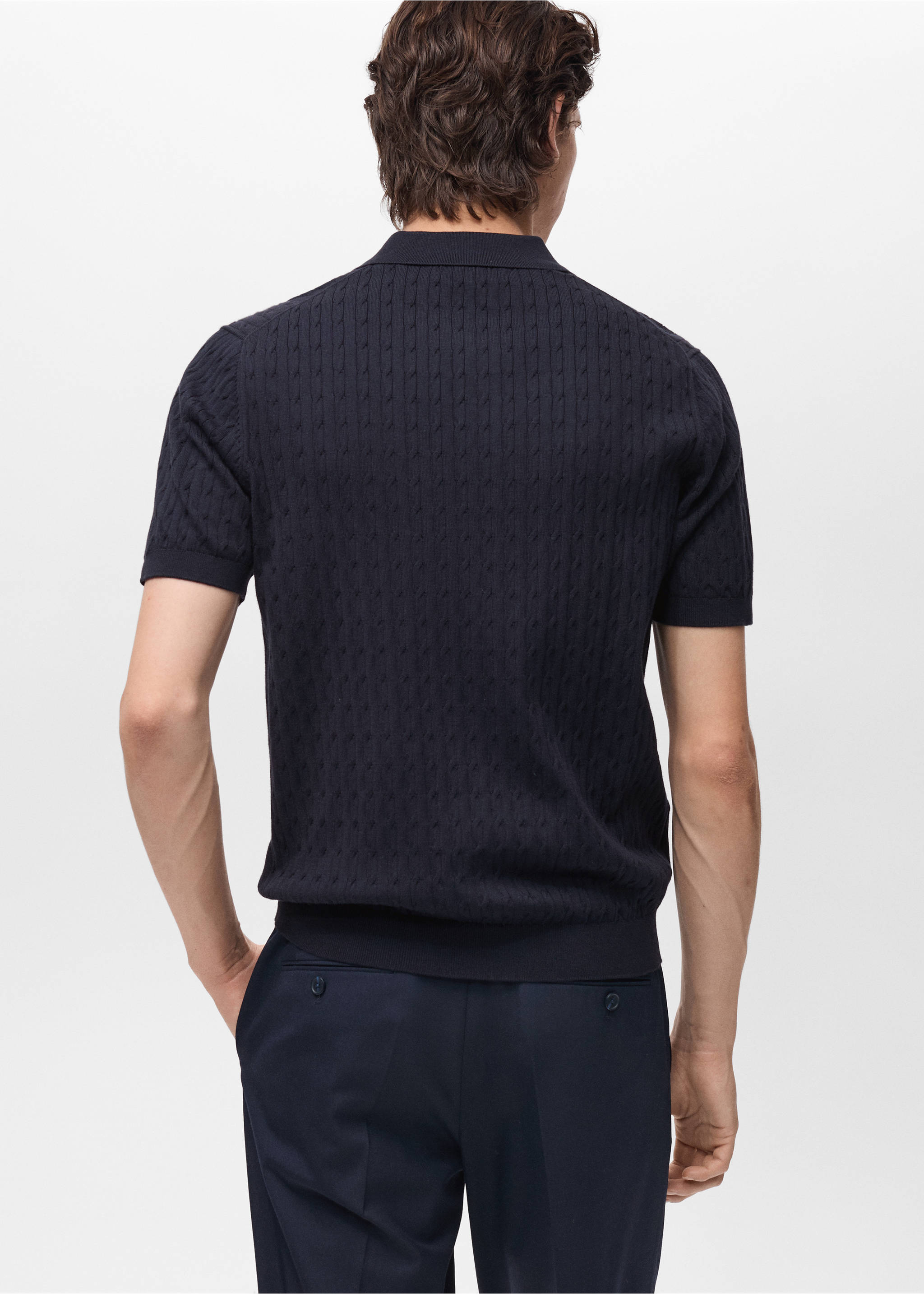 Polo maille torsadée 100 % coton - Verso de l’article, Bleu nuit. Ref: 87034411-00.