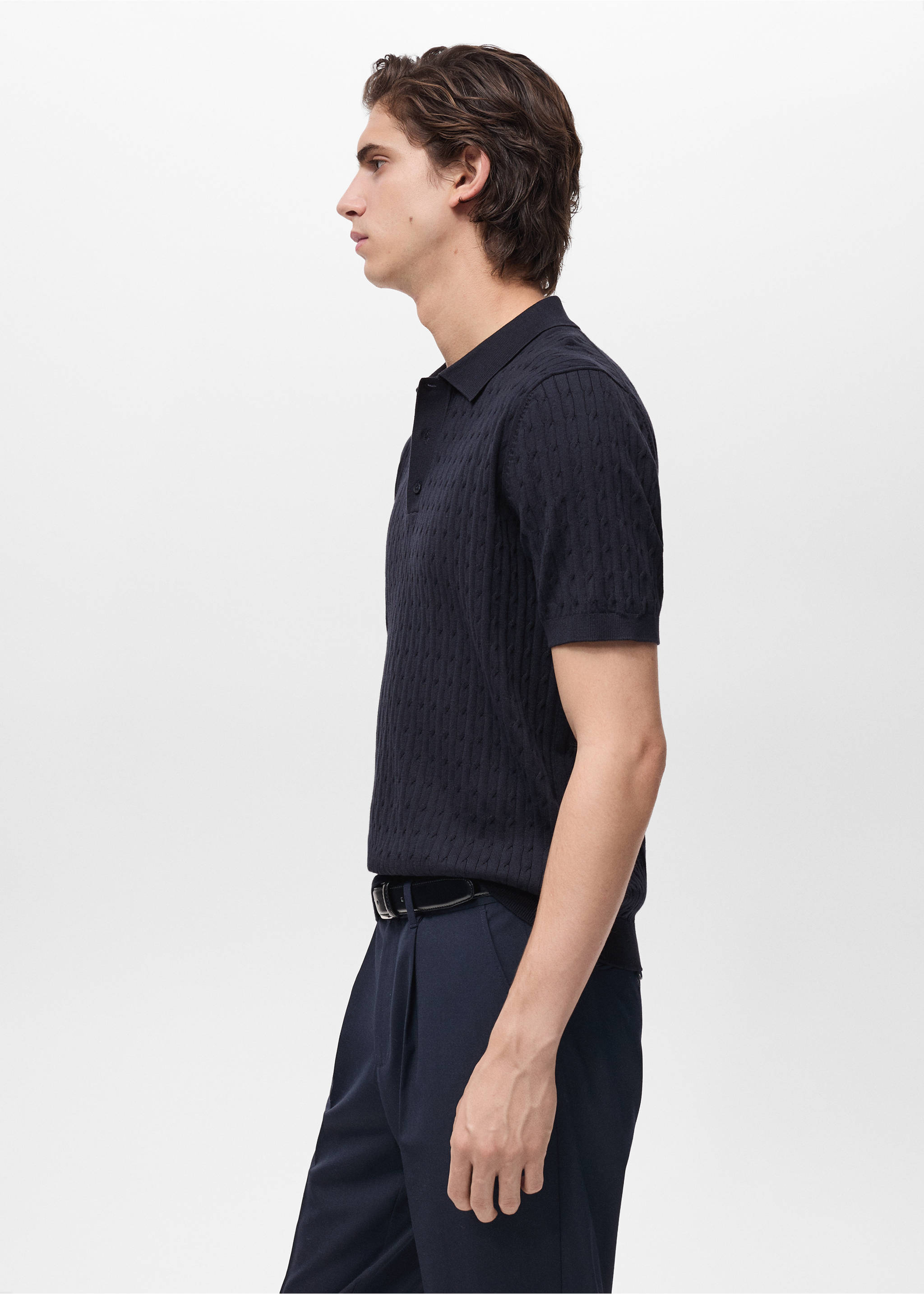 Polo maille torsadée 100 % coton - Détail de l'article 2, Bleu nuit. Ref: 87034411-00.