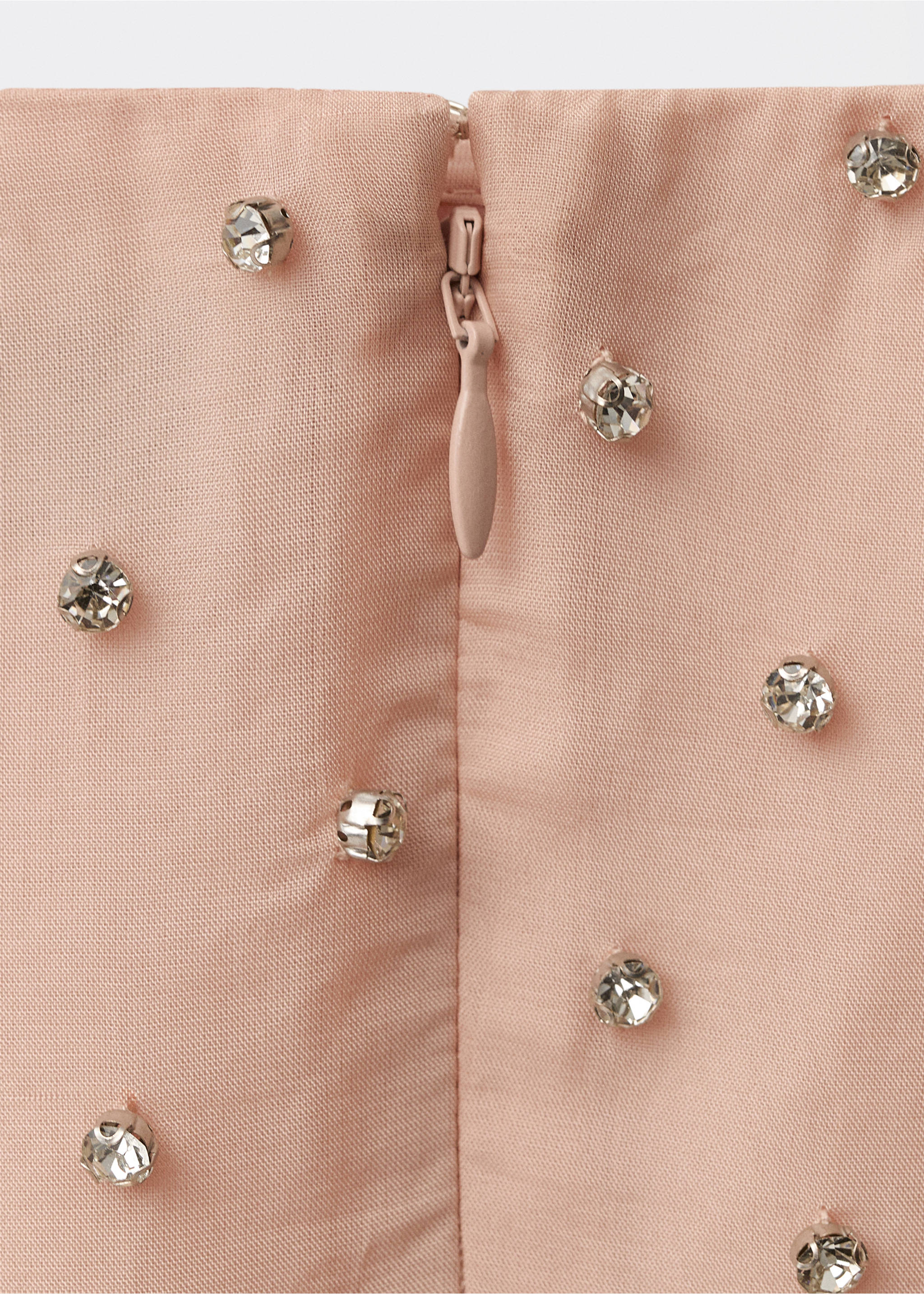 Midi skirt with crystal appliqués - Details of the article 8, Pastel Pink. Ref: 87034419-00.