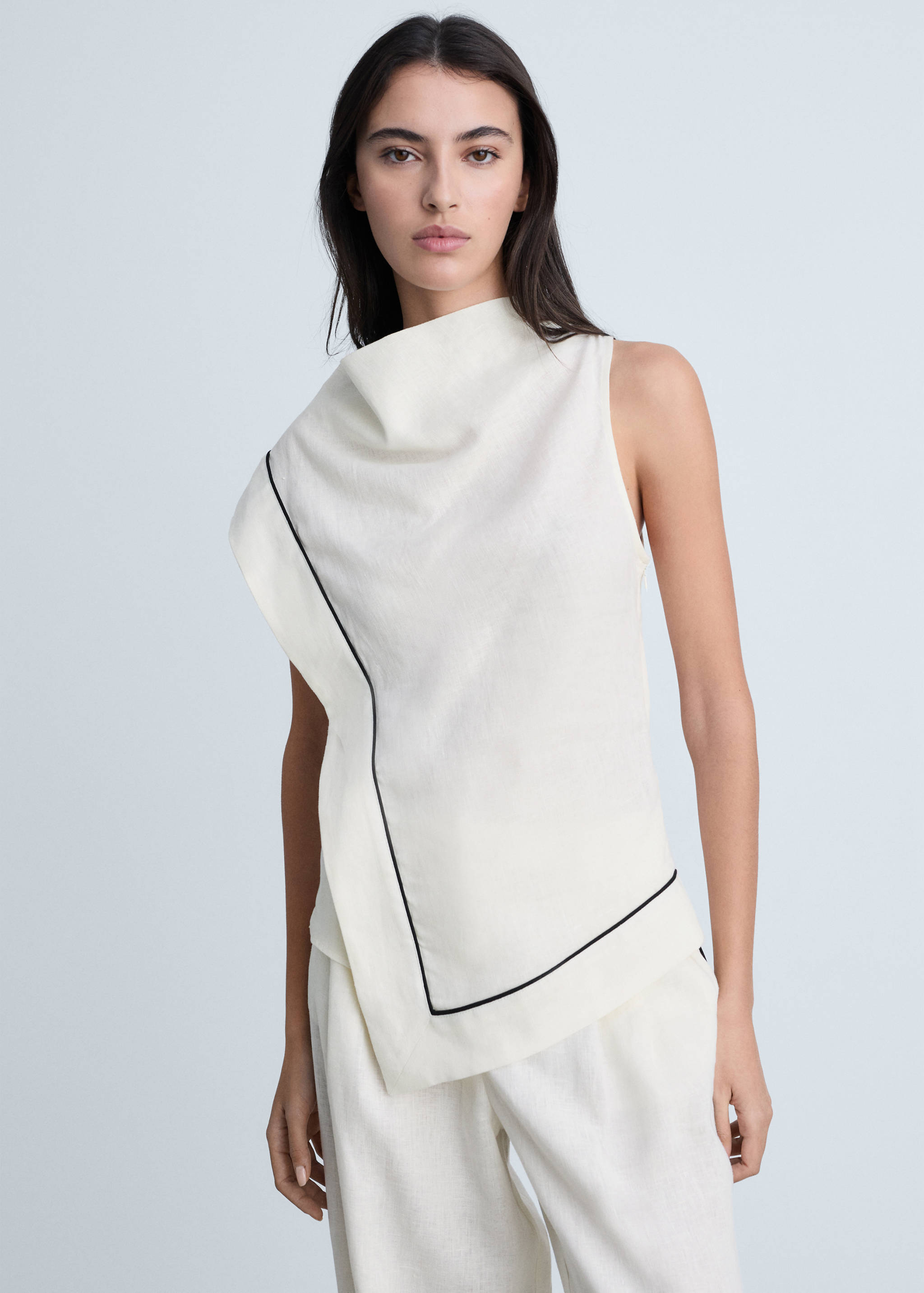 Contrasting-stripe linen blouse - Medium plane