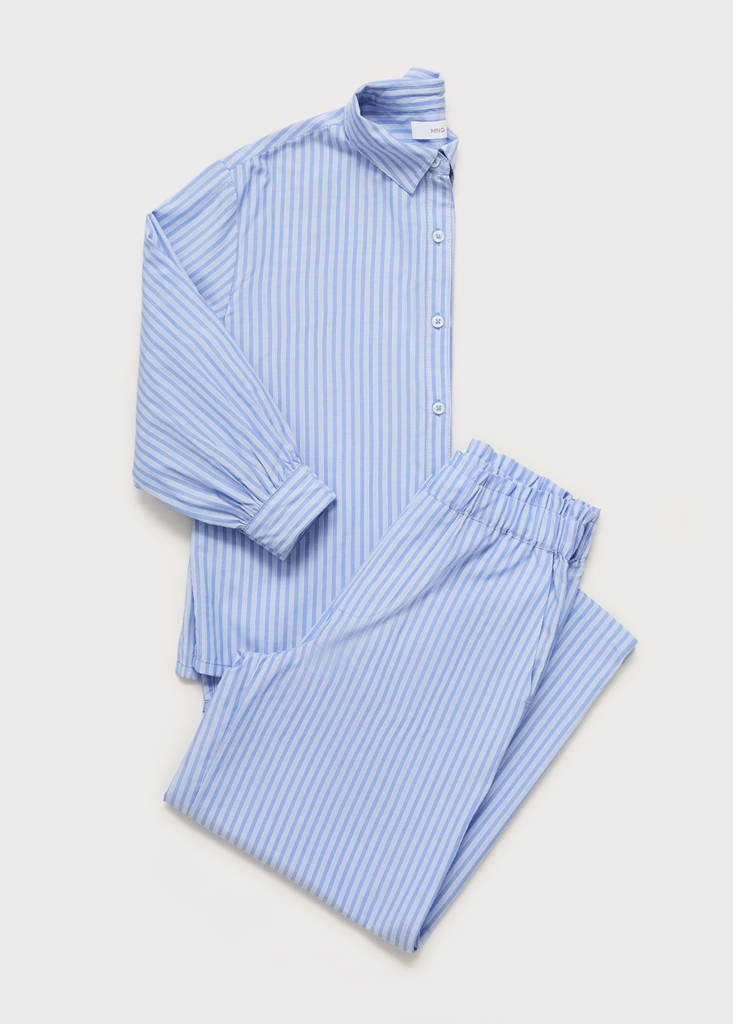 Striped cotton trousers — Blue