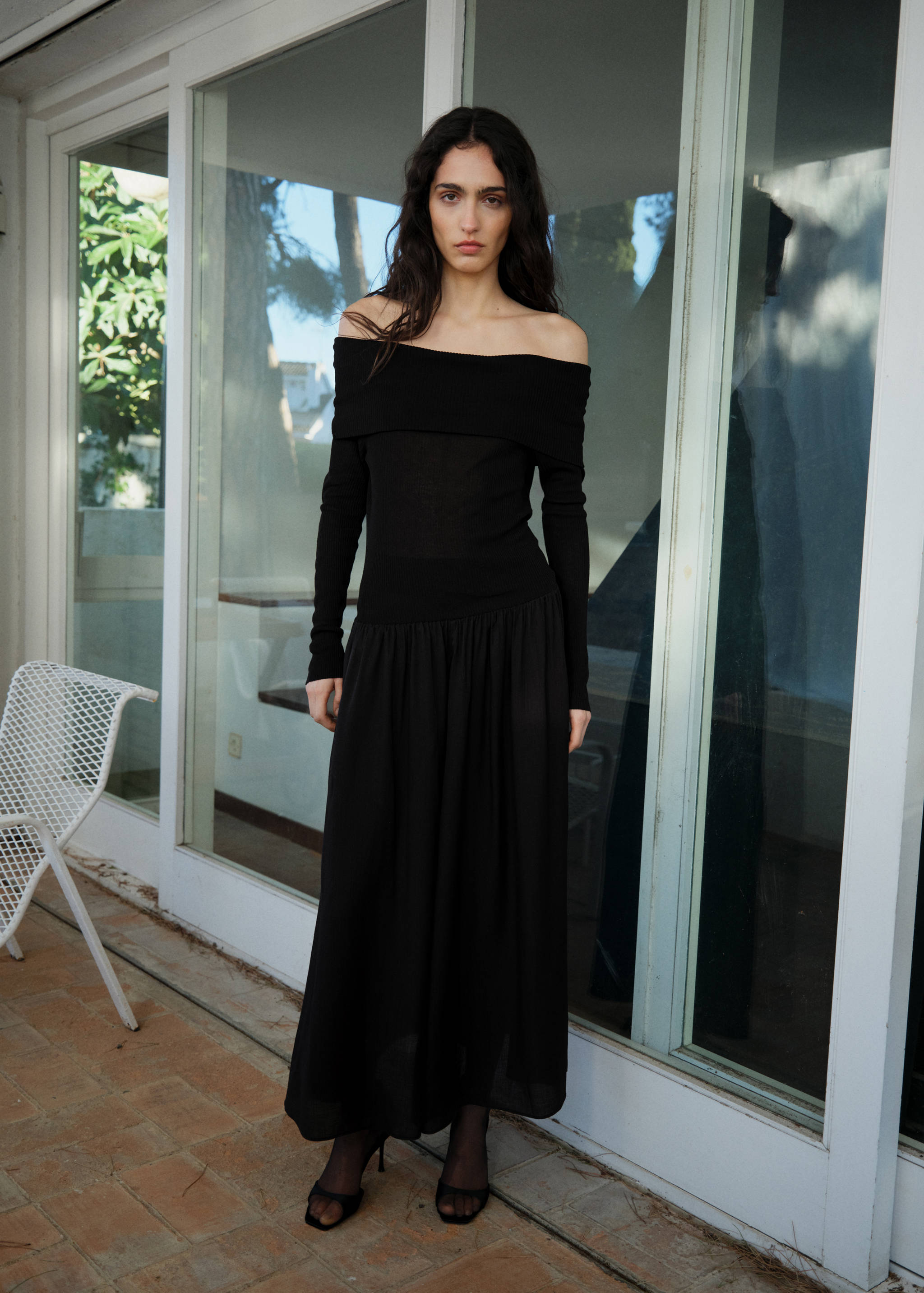 Vestido caicai de tecido combinado - Plano geral