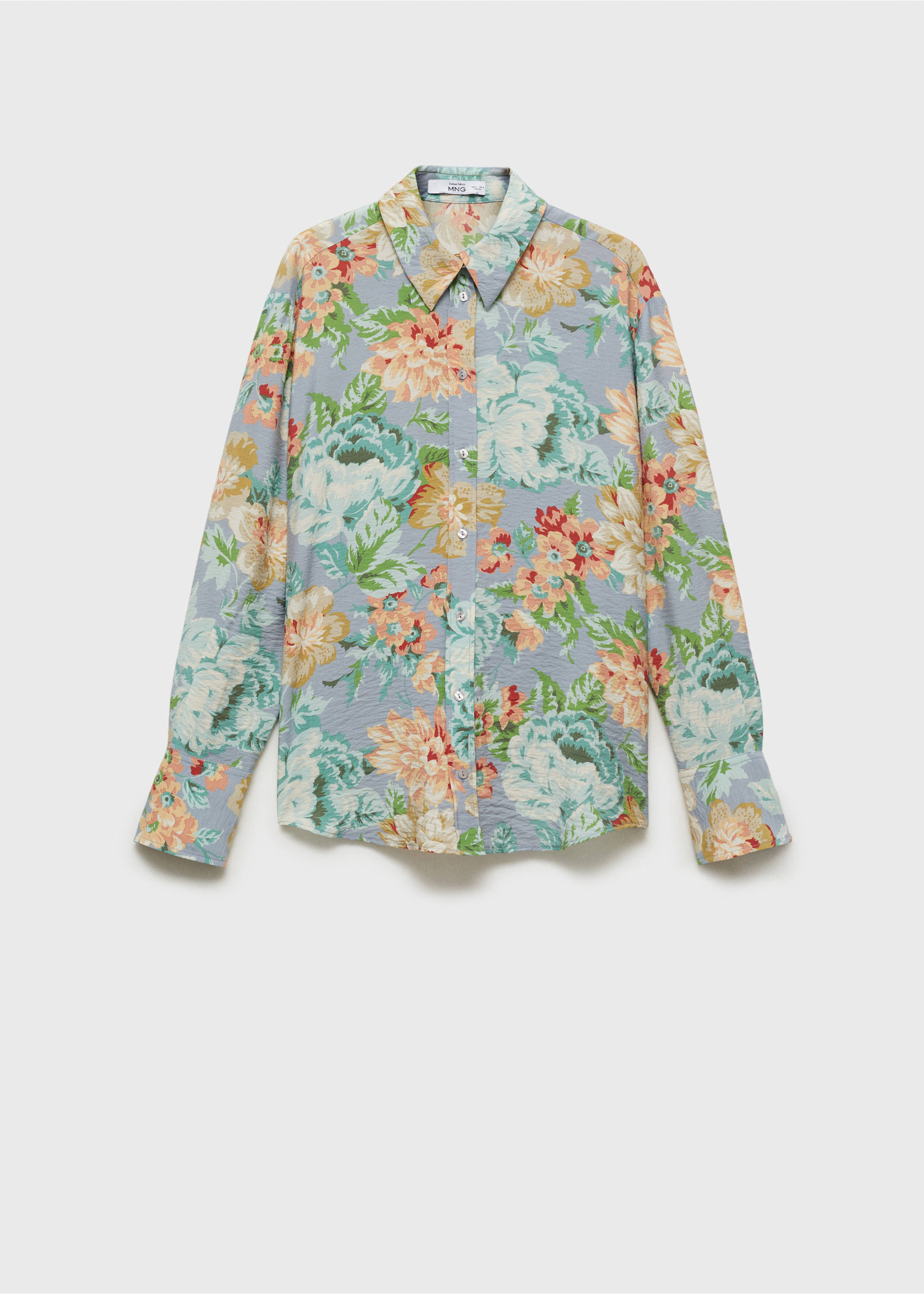 Blue floral print long-sleeved shirt with a classic collar and button placket., Sky Blue. Ref: 87034813-00.