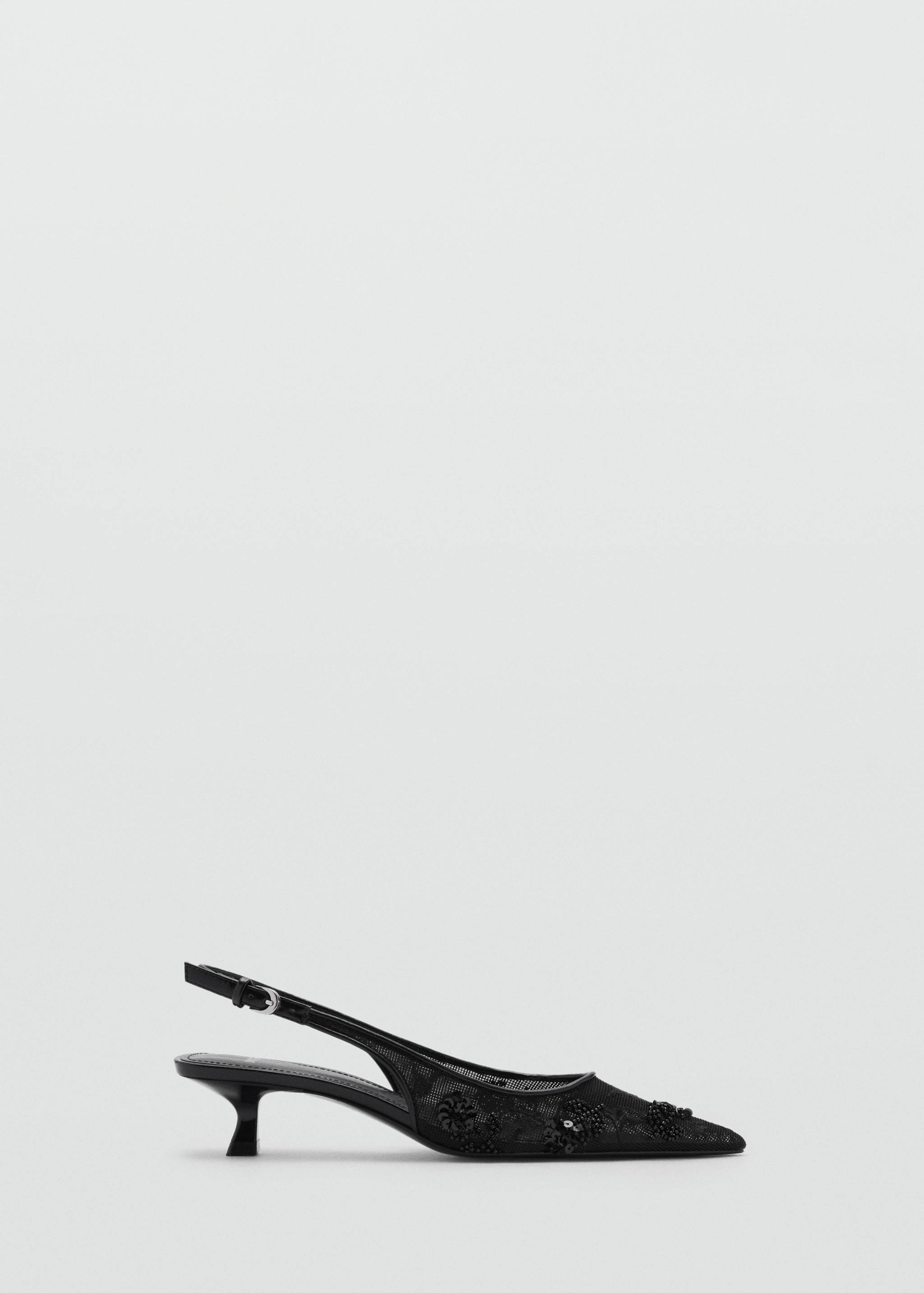 스팽글 자수 메시 키튼 힐 슈즈 - 모델 없는 상품