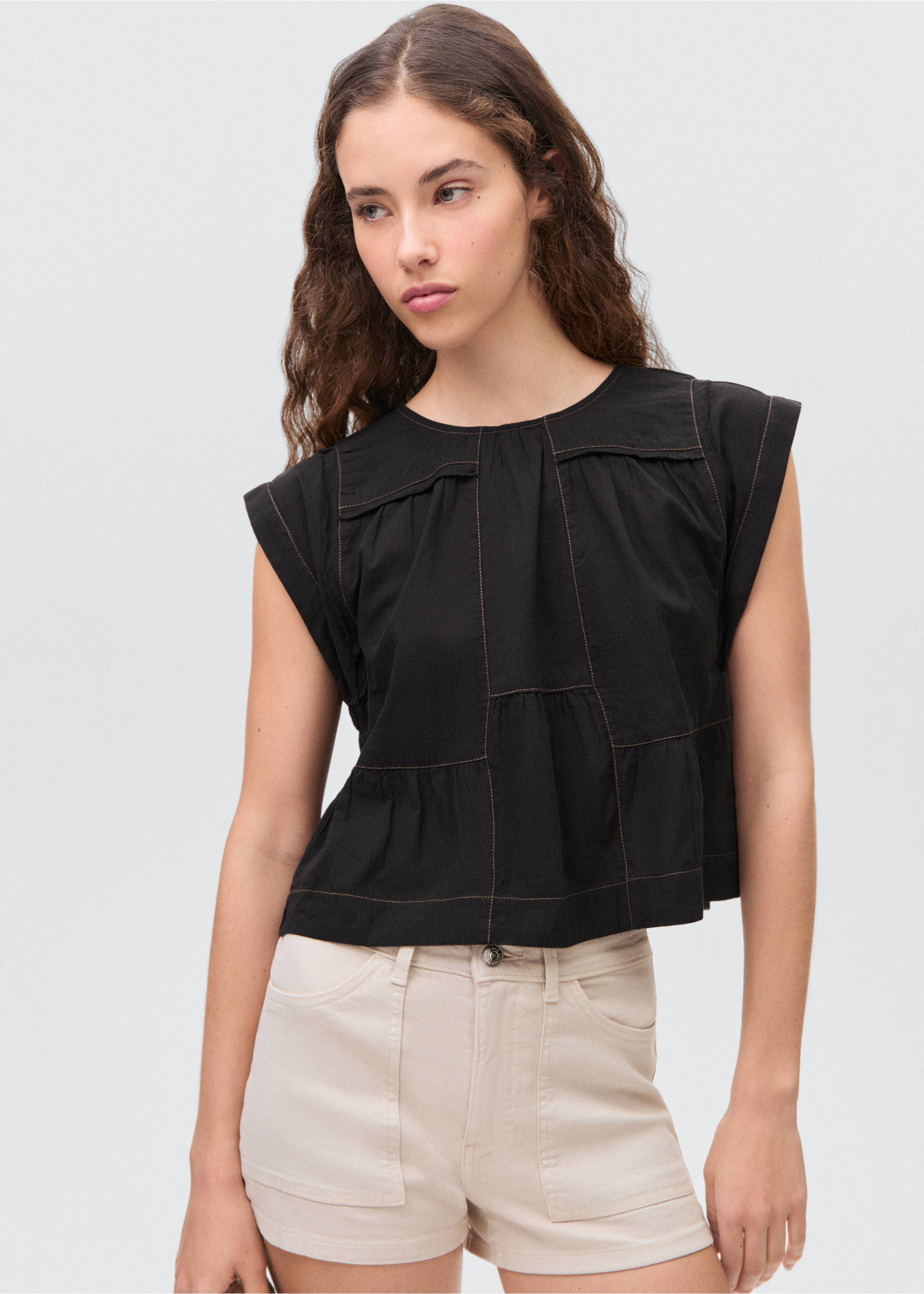 Decorative seam blouse - Medium plane, Black. Ref: 87035727-00.