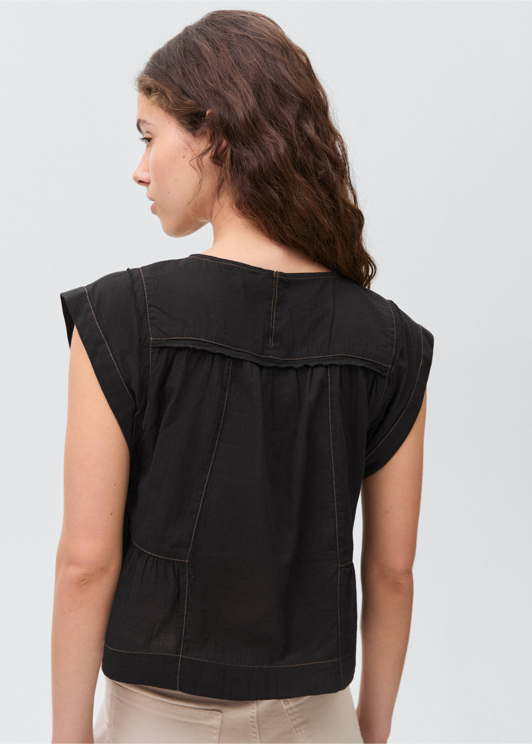Decorative seam blouse - Reverse of the article, Black. Ref: 87035727-00.