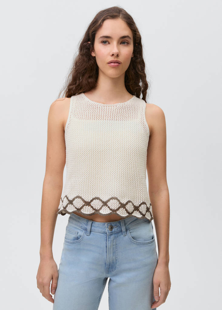 Knitted top with contrast details — Off White