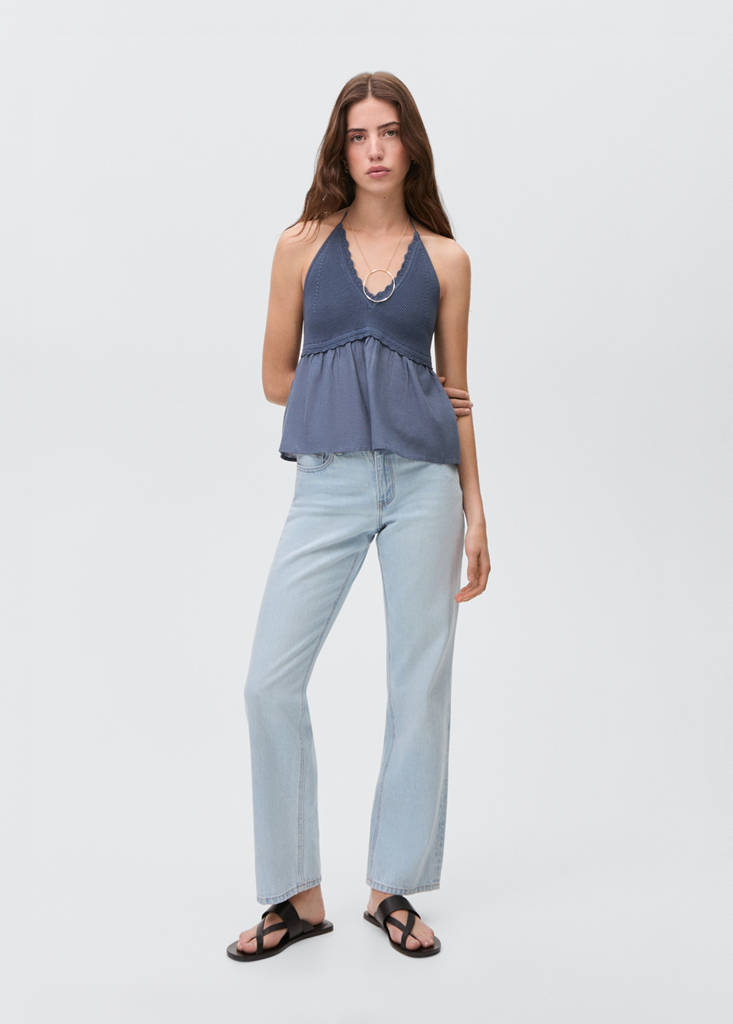V-neck knit top — Dark Navy