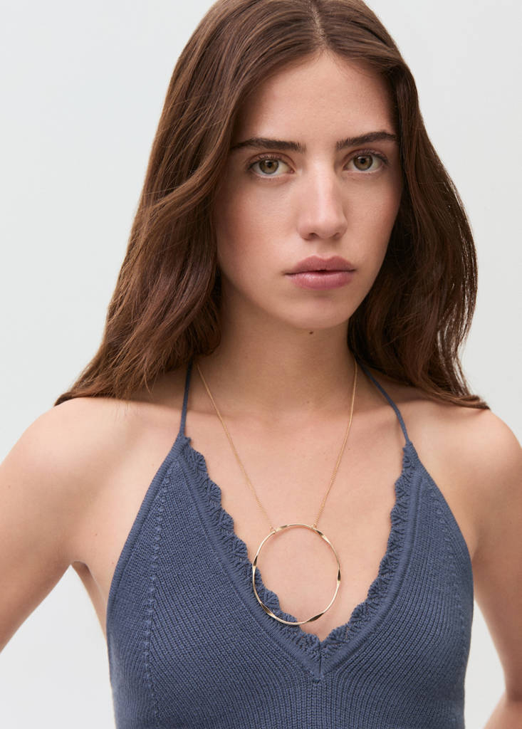 V-neck knit top — Dark Navy
