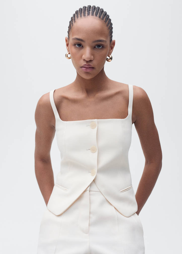 Suit waistcoat with open back — Ecru