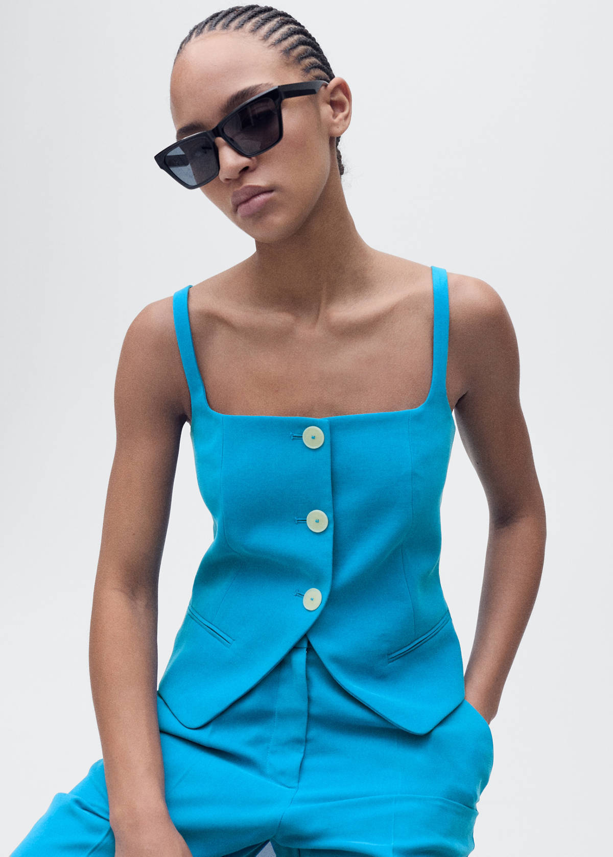 Suit waistcoat with open back — Blue