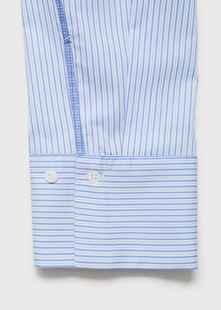 Striped cropped shirt with stitching detail — Blue