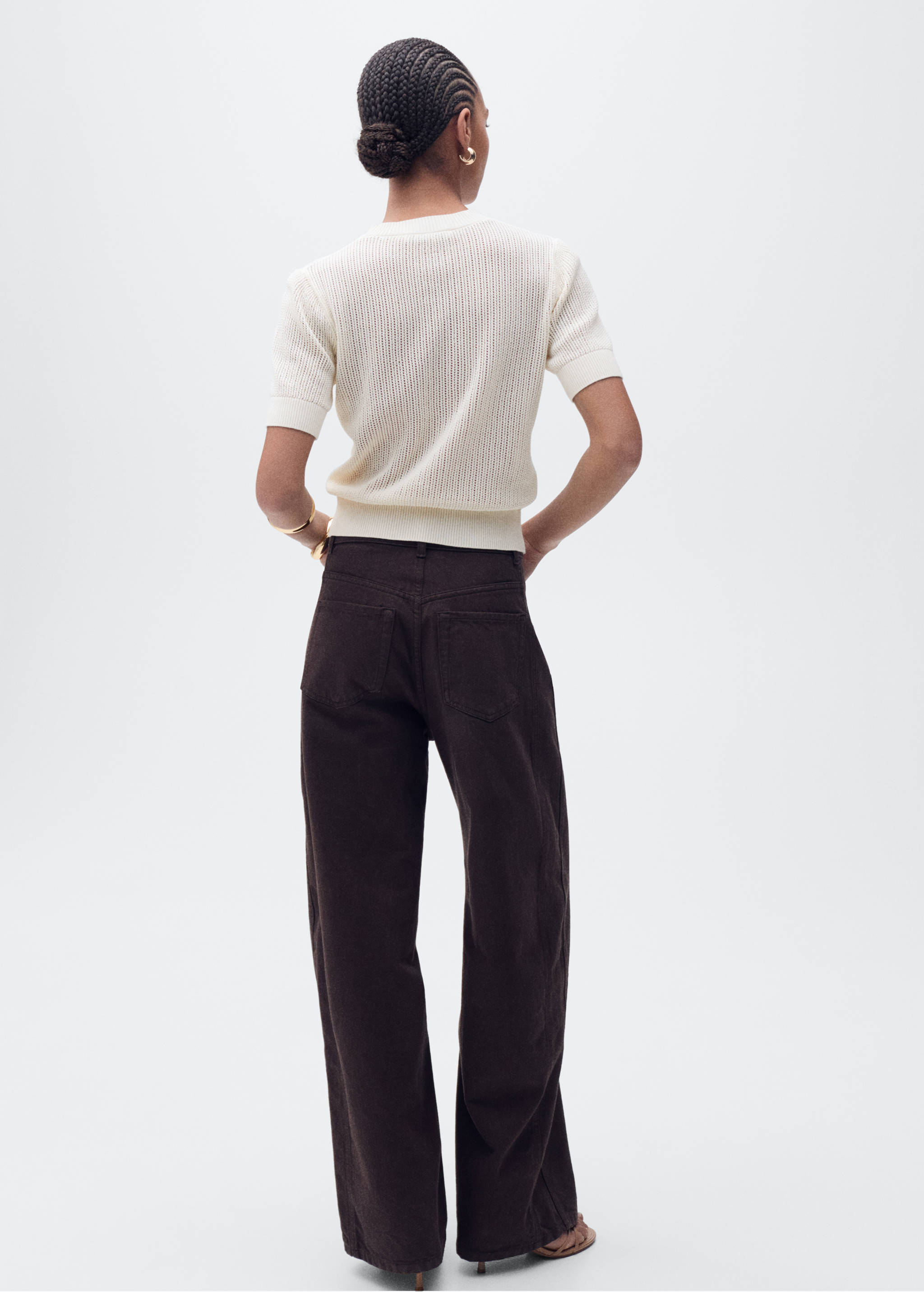 Short-sleeved knitted sweater with lace accents - Reverse of the article