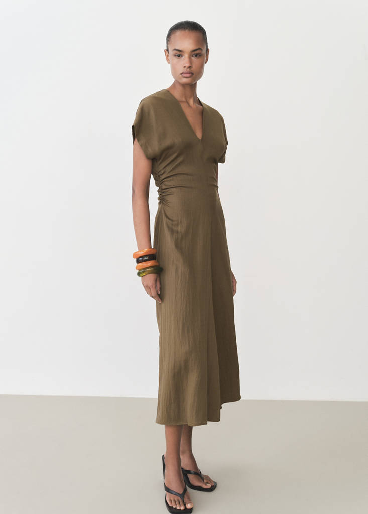 MANGO - Robe en lyocell mélangé avec détails drapés marron moyen - XS