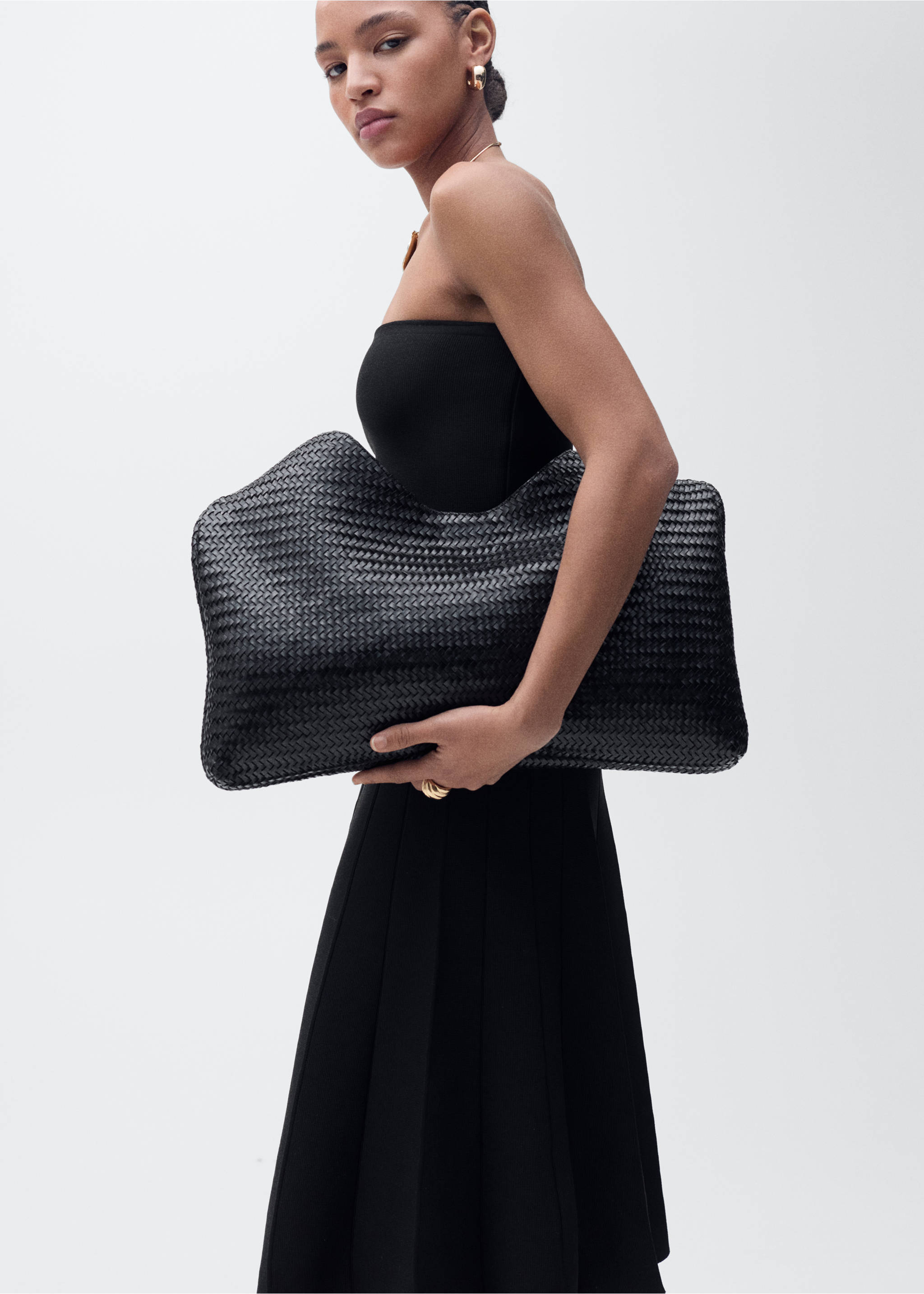 Strapless flared knitted dress - Medium plane, Black. Ref: 87035763-00.