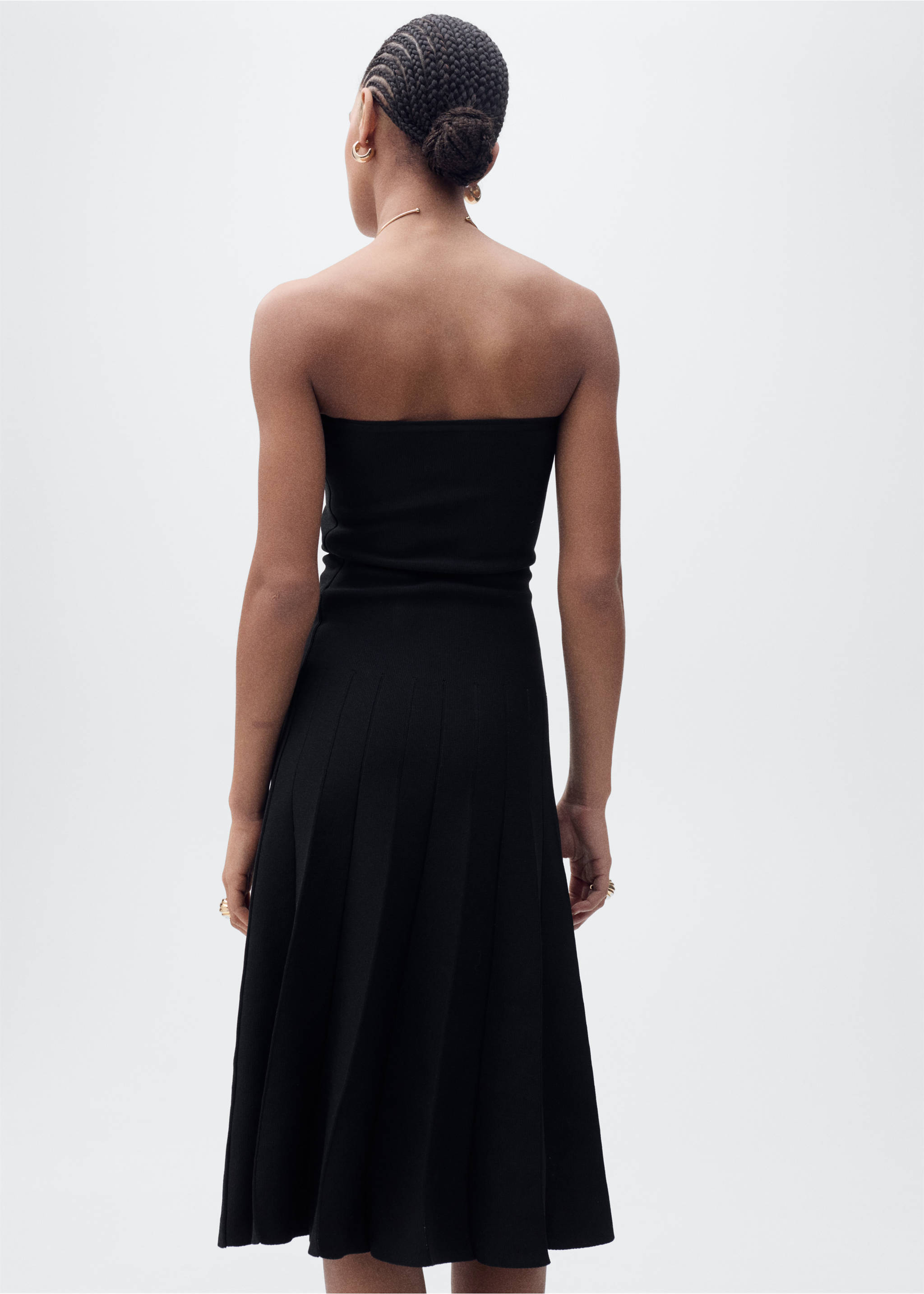 Strapless flared knitted dress - Reverse of the article, Black. Ref: 87035763-00.