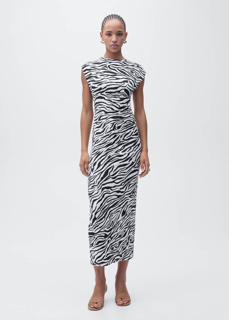 Zebra-print fitted midi-dress — Black