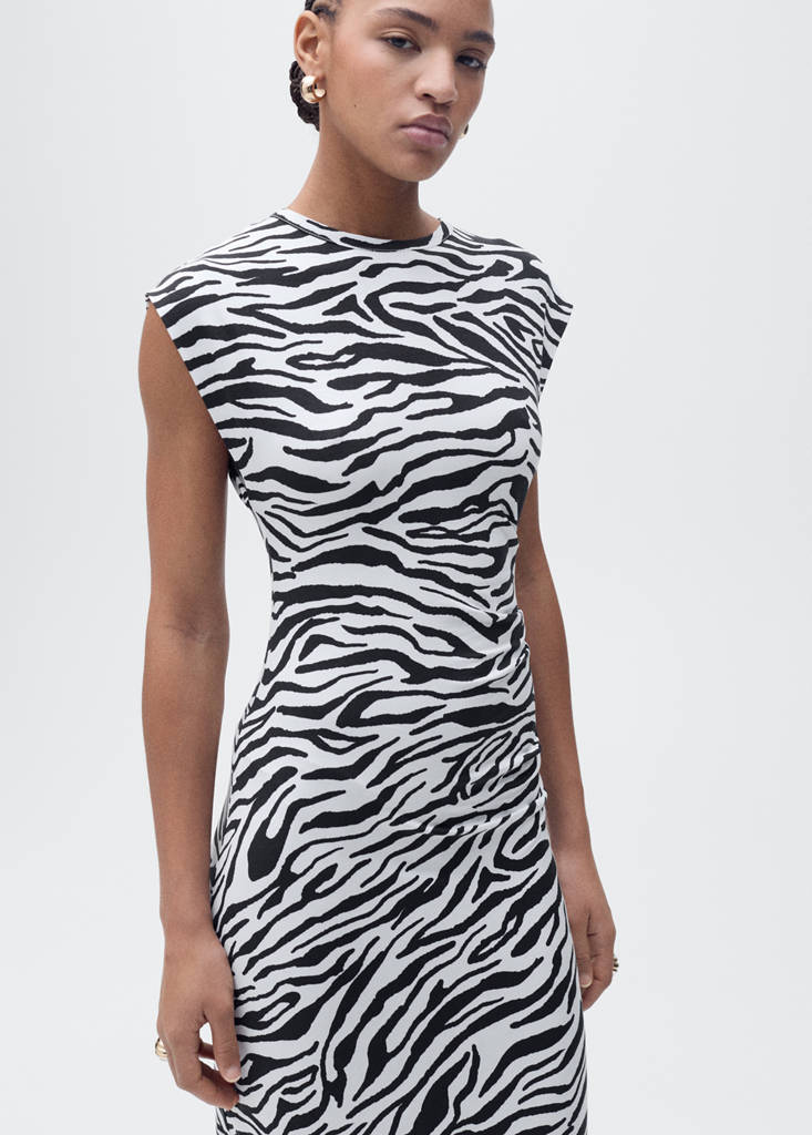 Zebra-print fitted midi-dress — Black