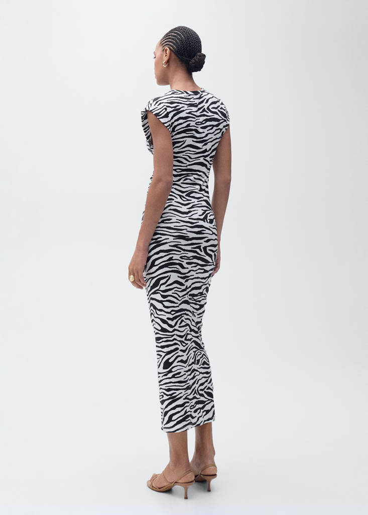 Zebra-print fitted midi-dress — Black