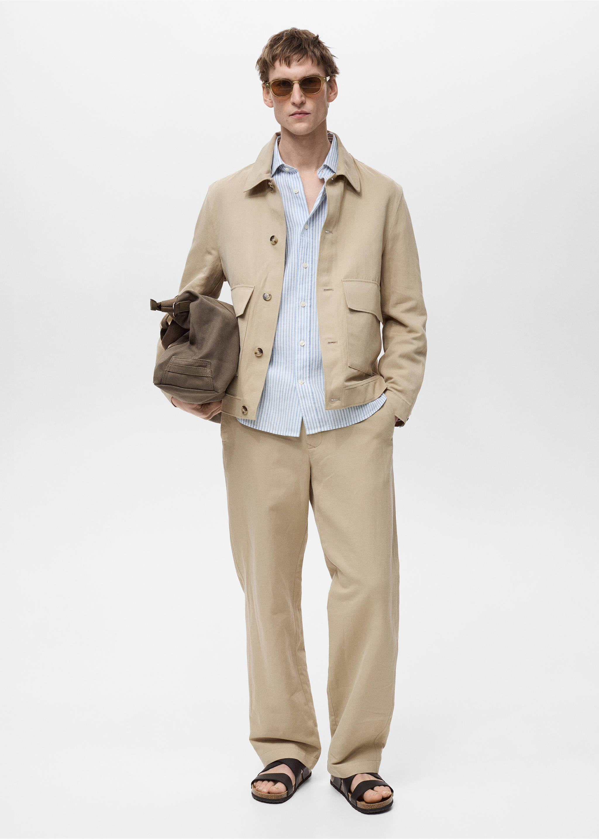 Linen-blend regular-fit pants - General plane, Beige. Ref: 87035917-00.