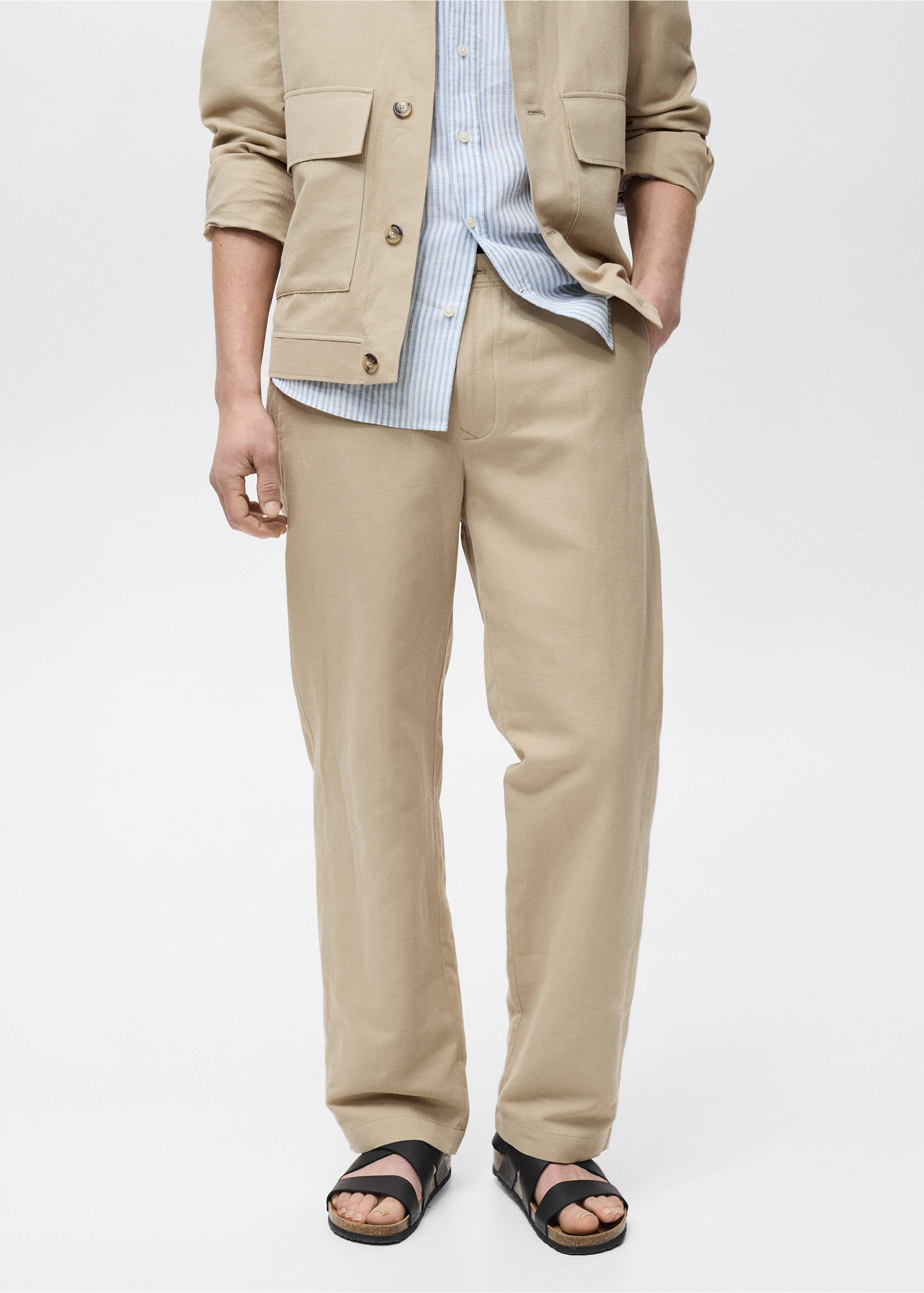 Linen-blend regular-fit pants - Medium plane, Beige. Ref: 87035917-00.