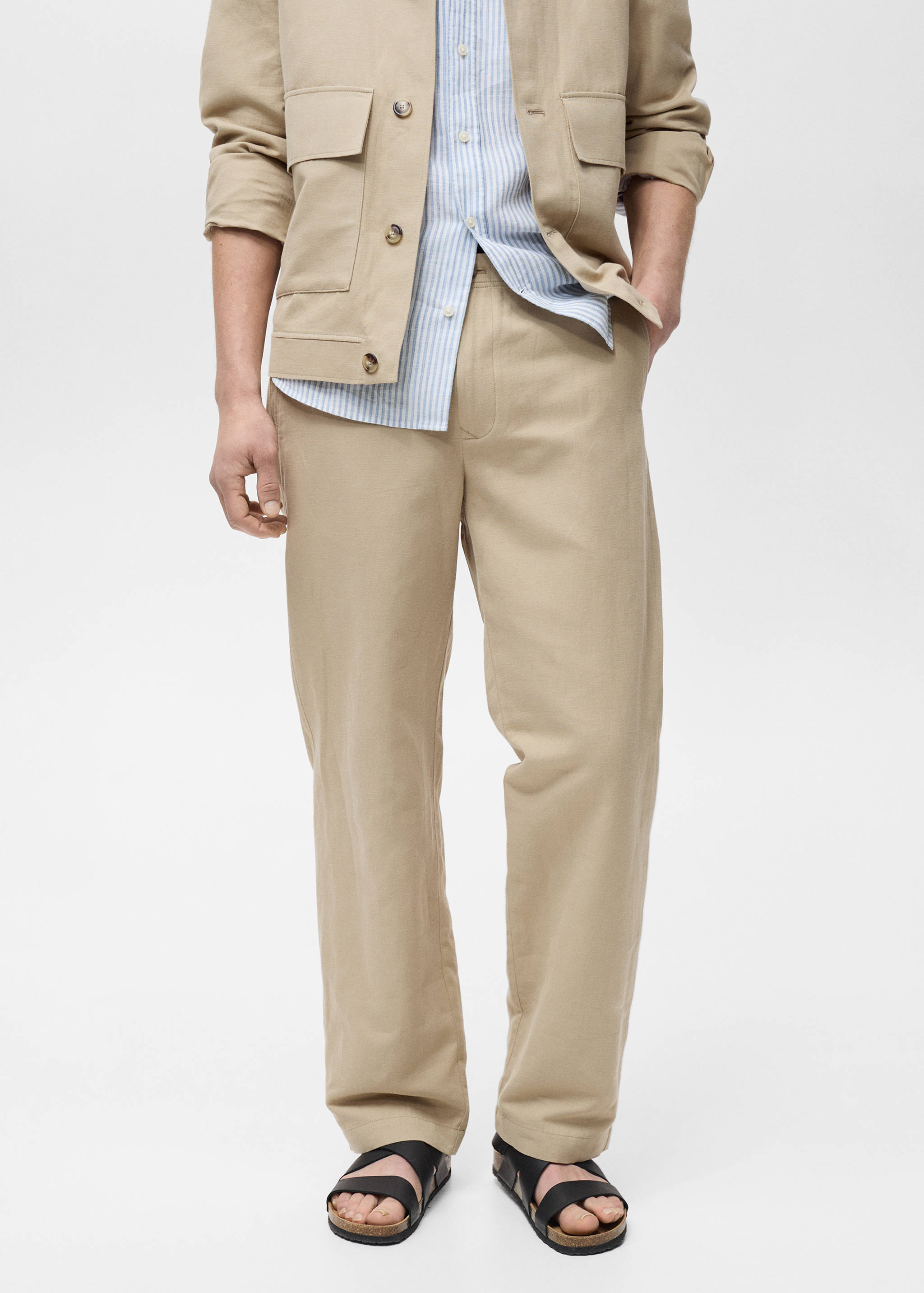 Linen-blend regular-fit pants - Medium plane