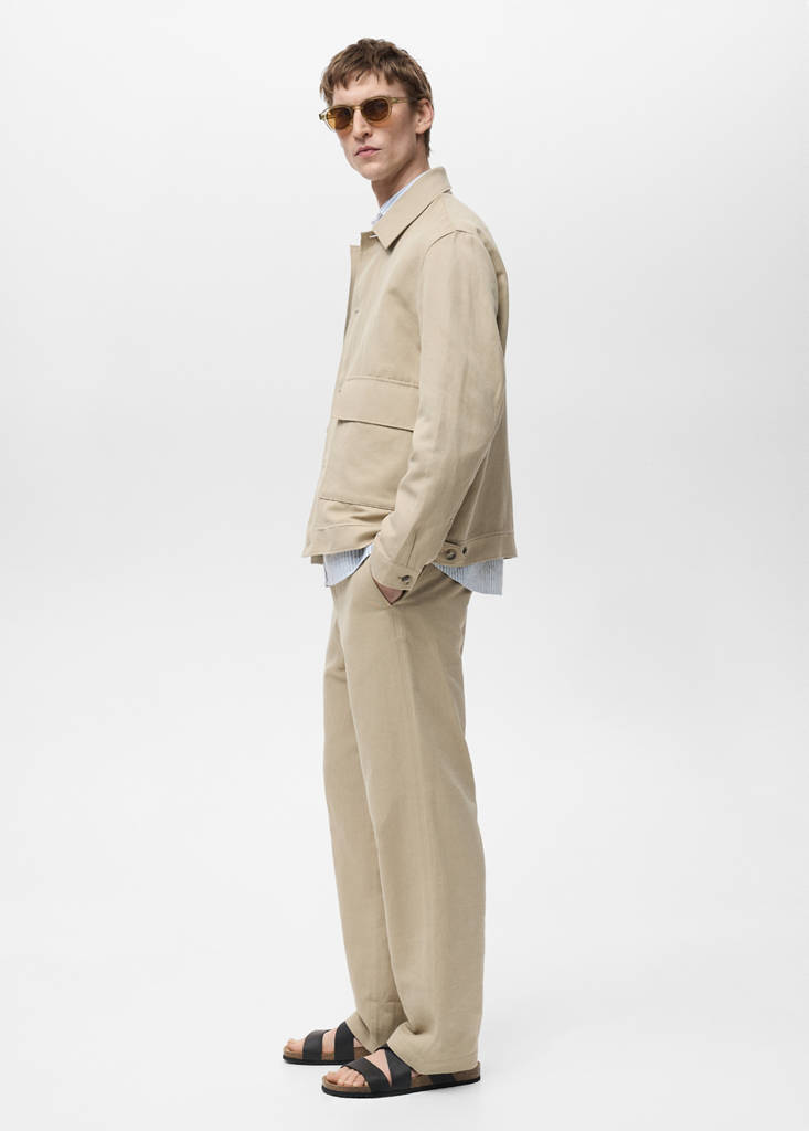 Linen-blend regular-fit trousers — Beige
