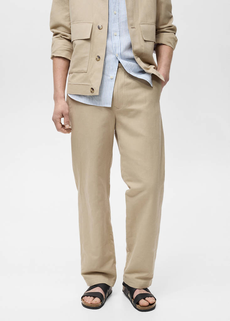 Linen-blend regular-fit trousers — Beige
