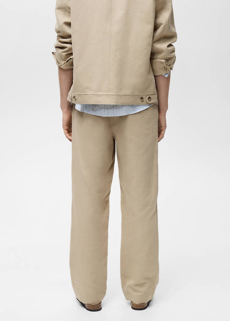 Linen-blend regular-fit trousers — Beige