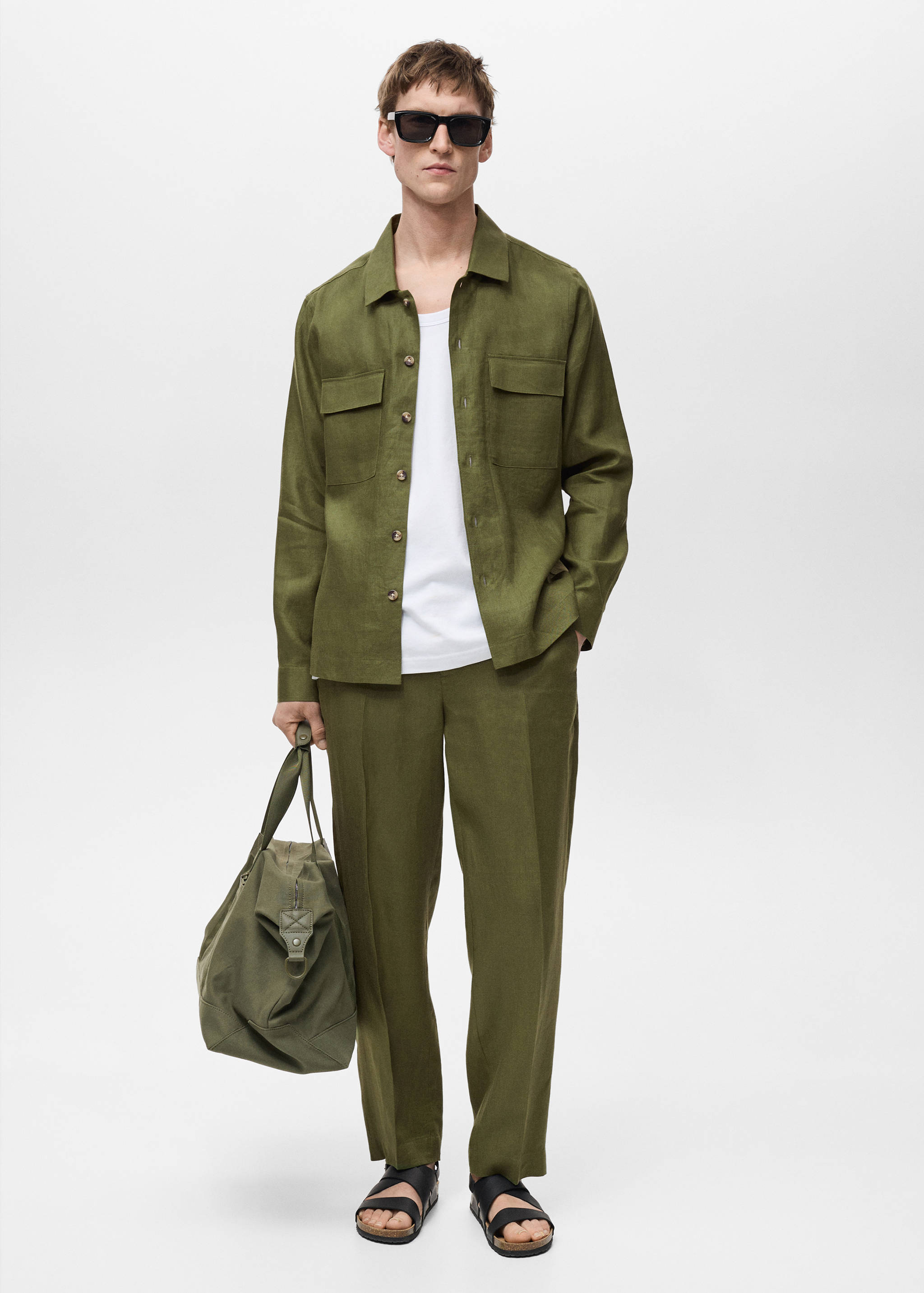 100% linen regular-fit trousers - General plane