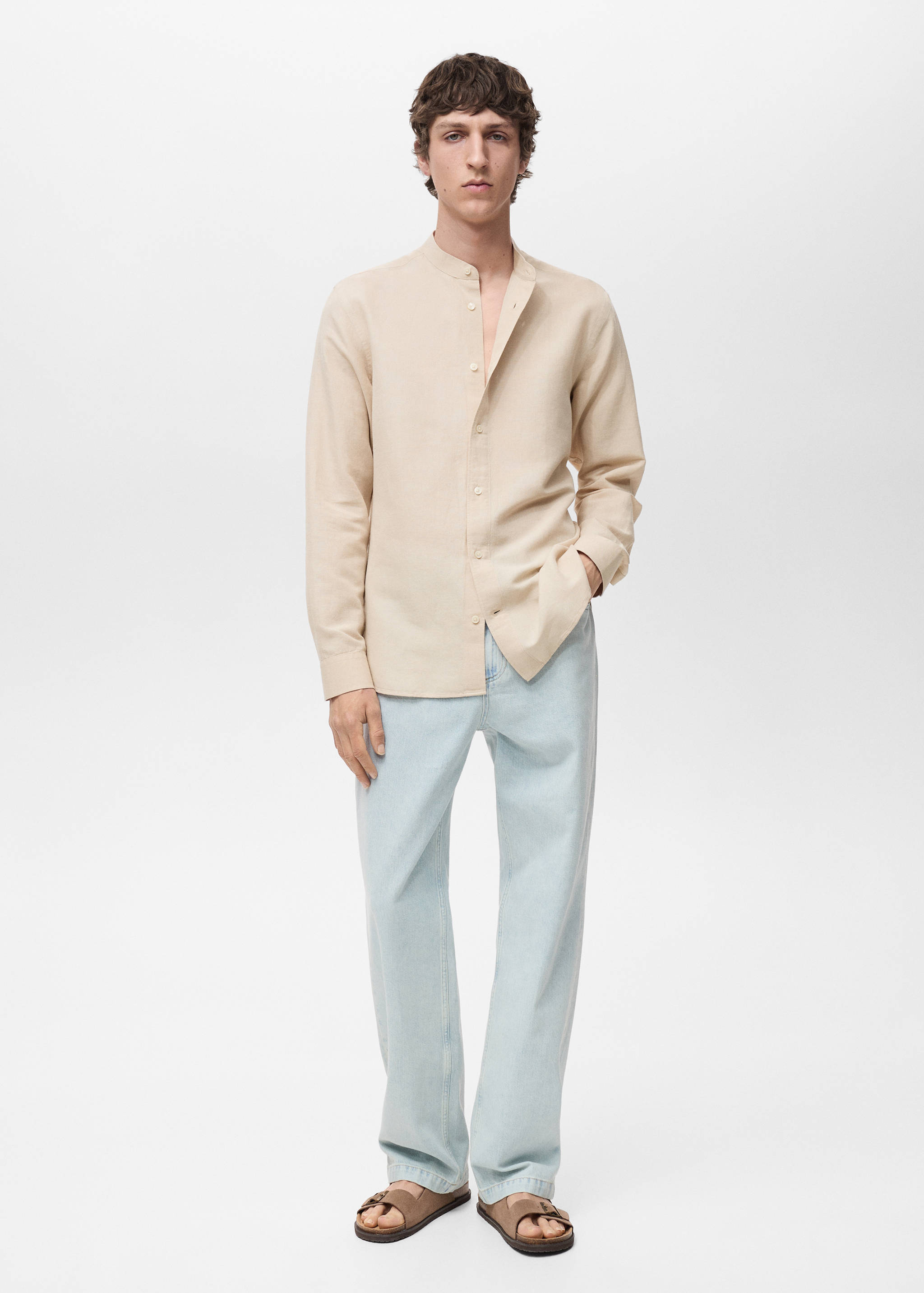 Mao collar linen shirt - General plane