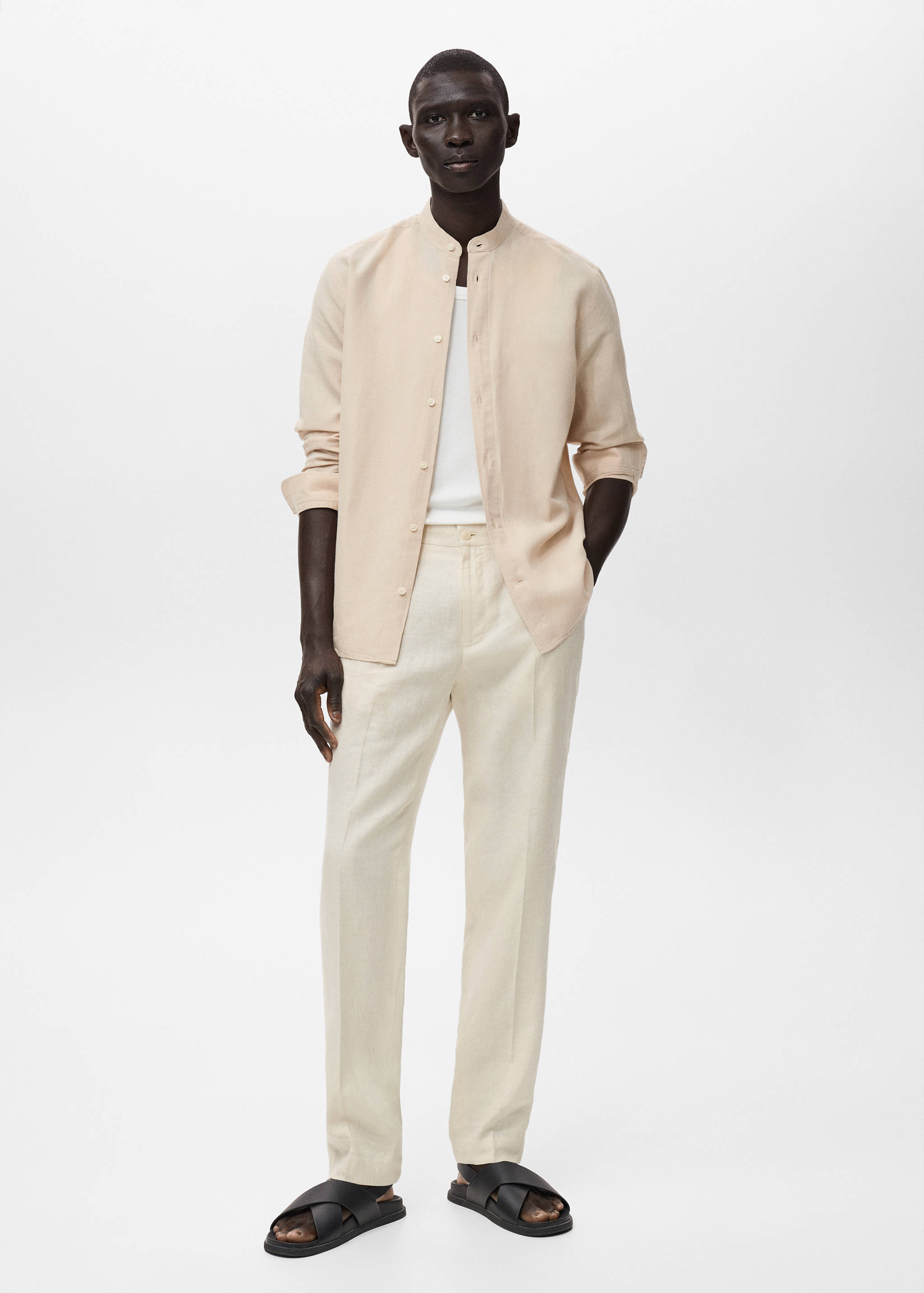 Mao collar linen shirt - General plane