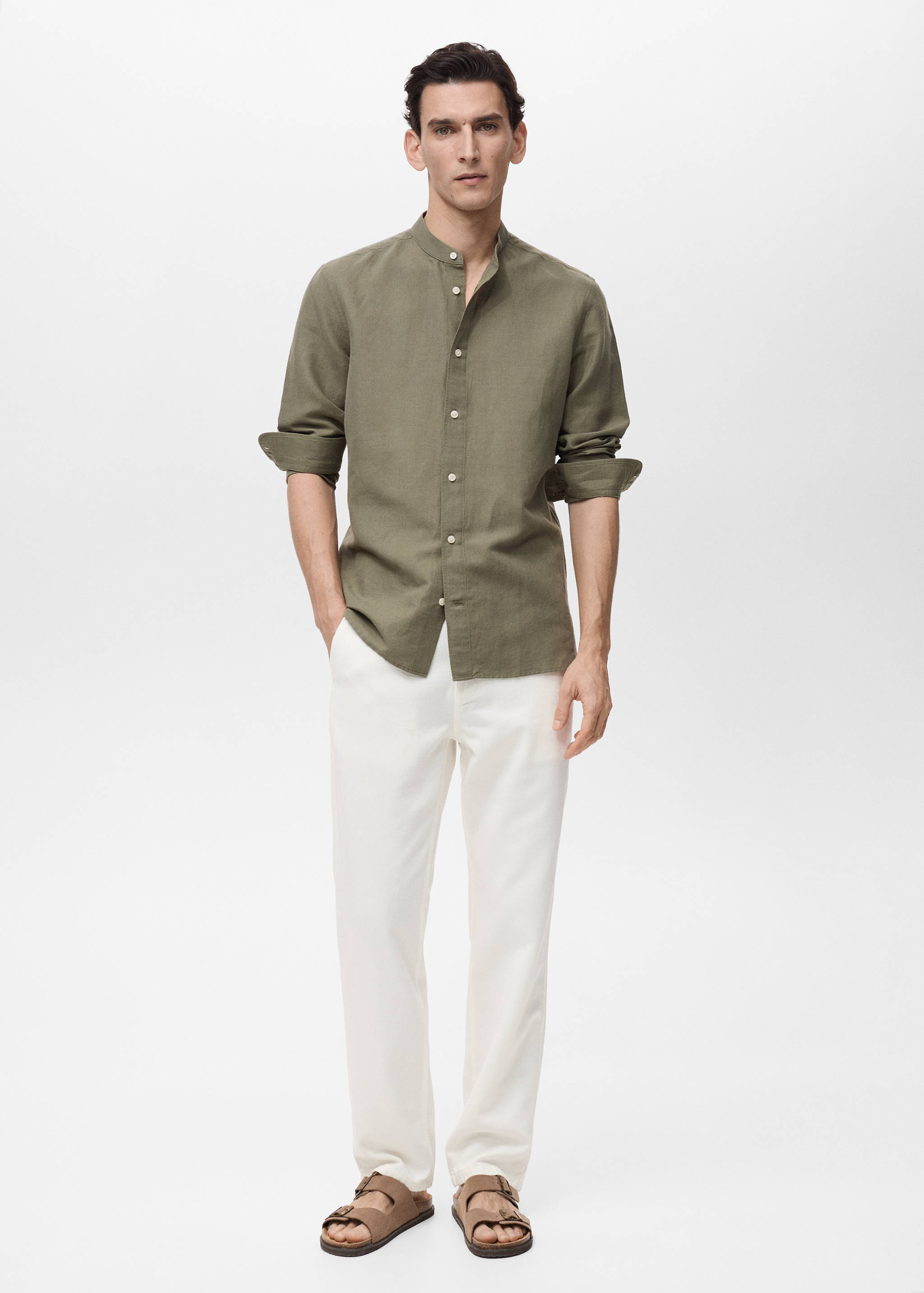 Mao collar linen shirt - General plane
