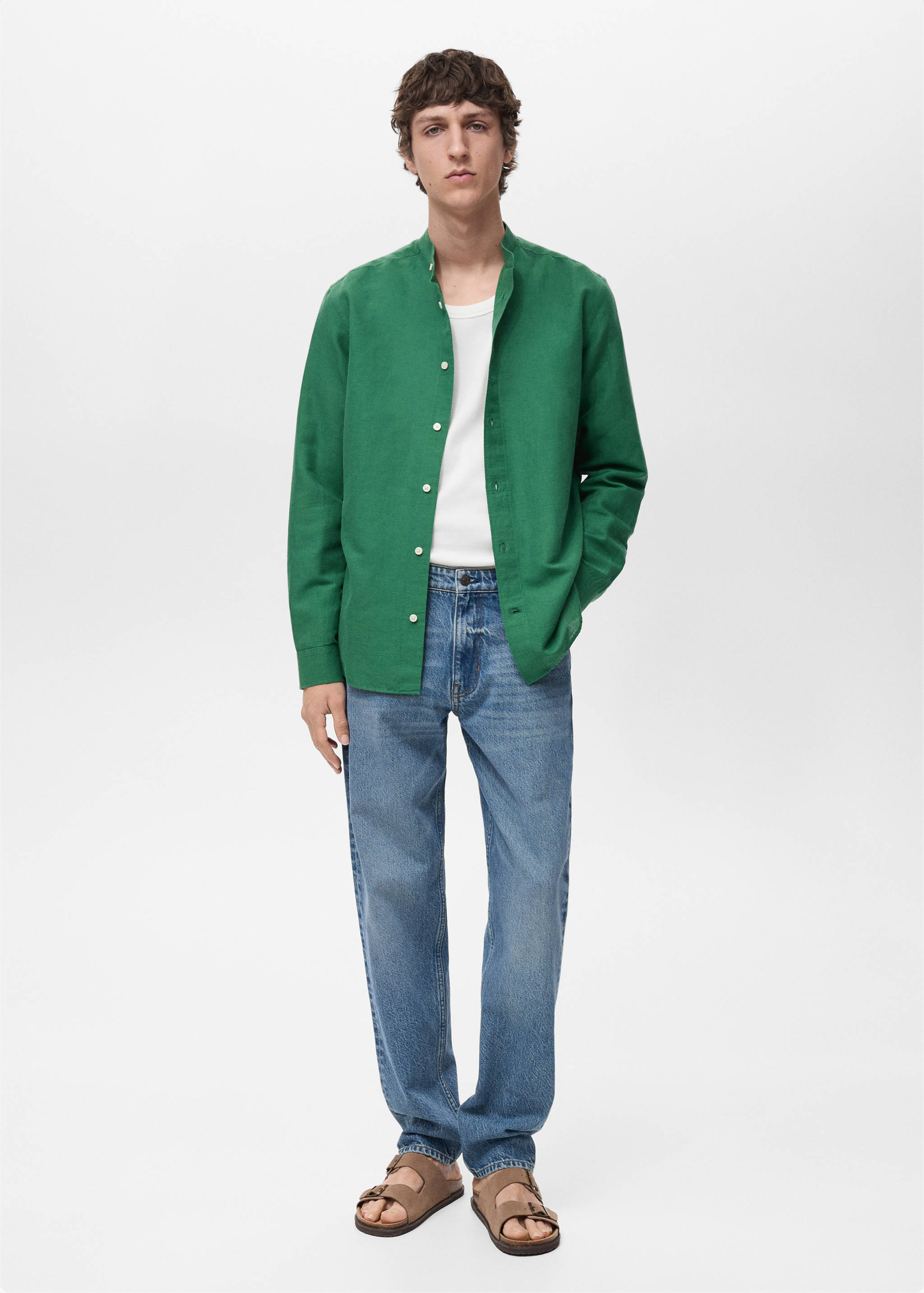 Mao collar linen shirt - General plane